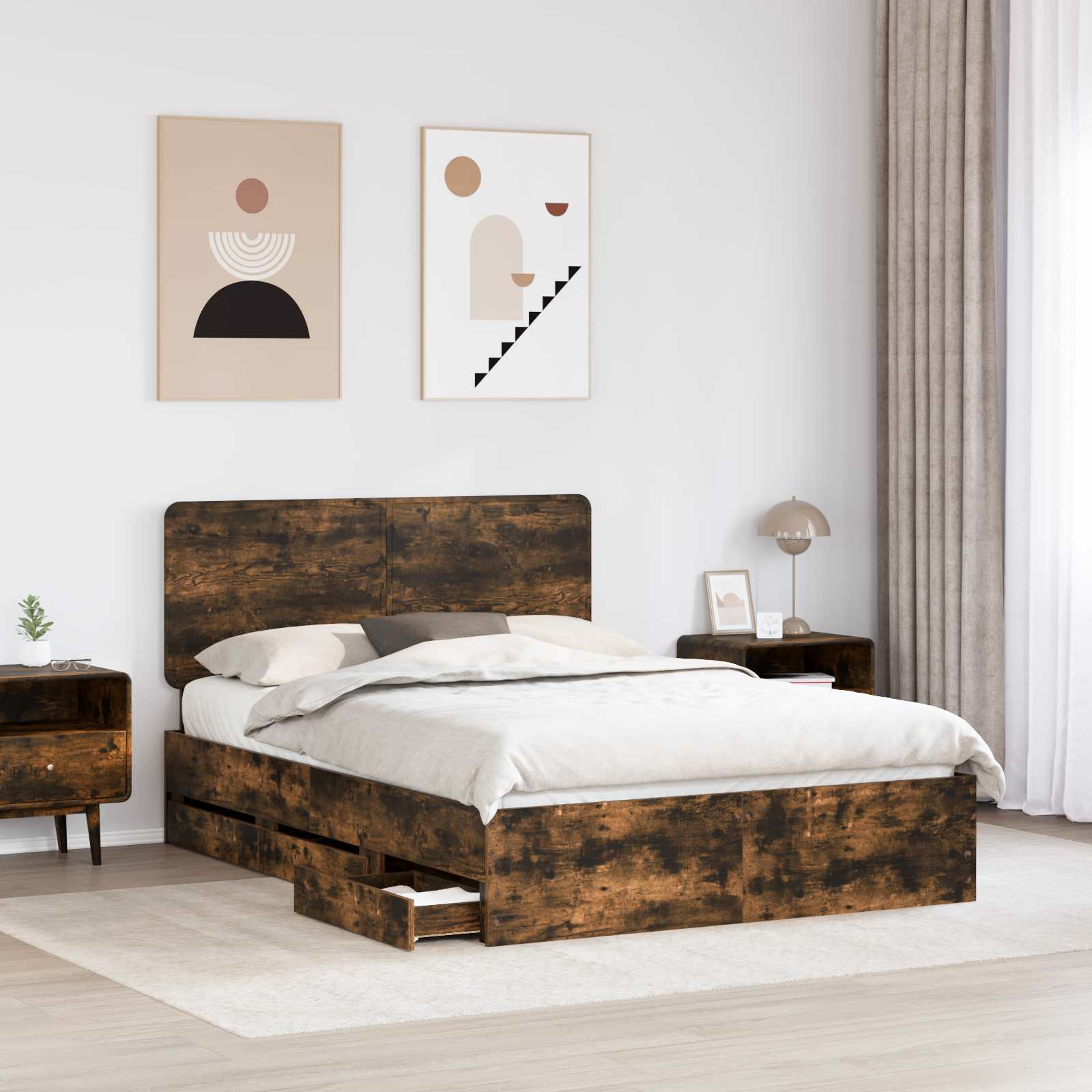 Bettrahmen Geräucherte Eiche 140 x 190 cm Ingenieurs Holz