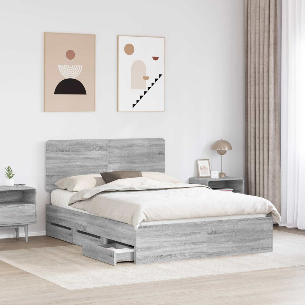 Bettrahmen Graues Sonoma 140 x 190 cm Ingenieurs Holz