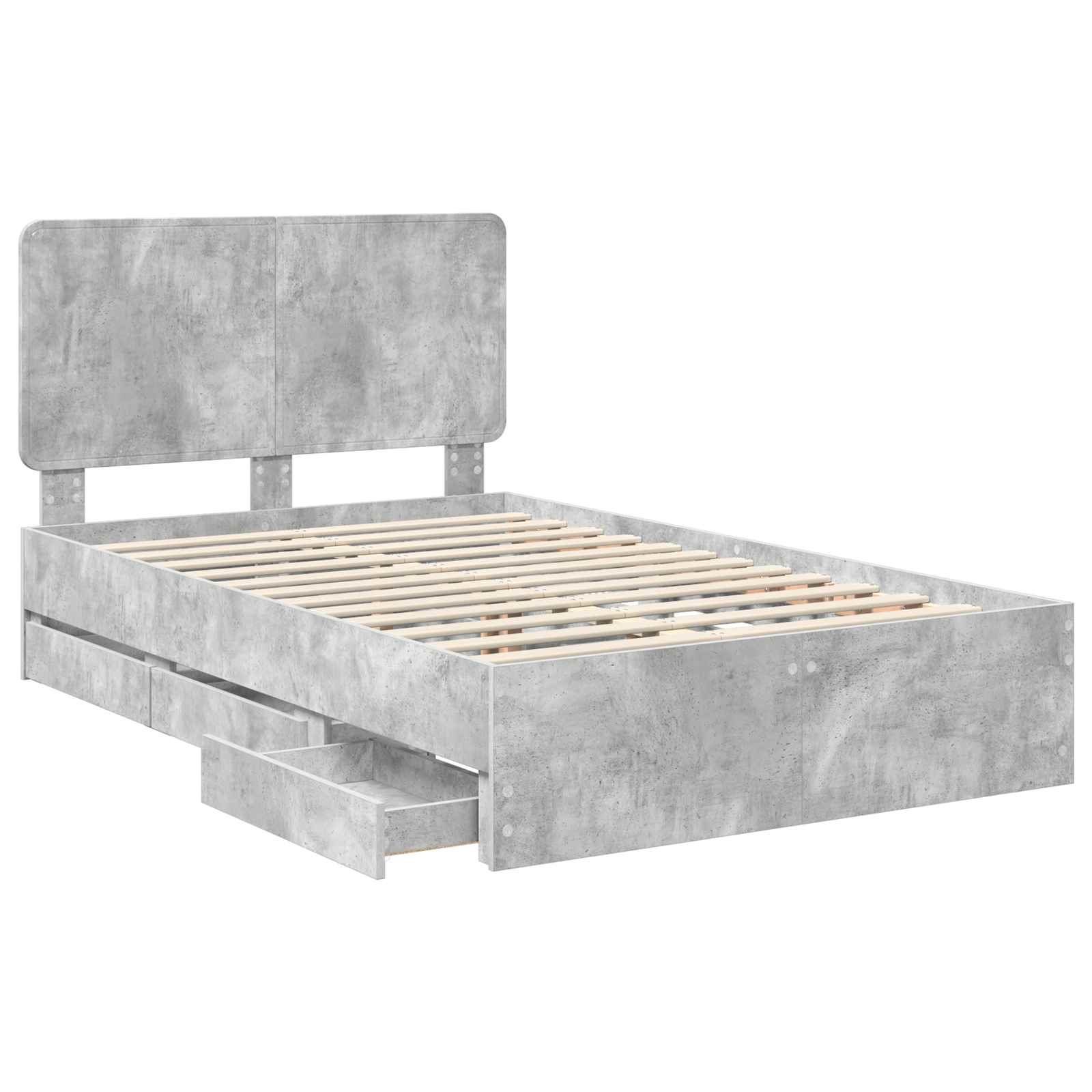 Bettrahmen mit Kopfteil Beton Grau 135 x 190 cm Ingenieurs Holz