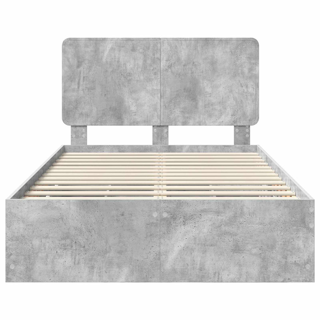 Bettrahmen mit Kopfteil Beton Grau 135 x 190 cm Ingenieurs Holz