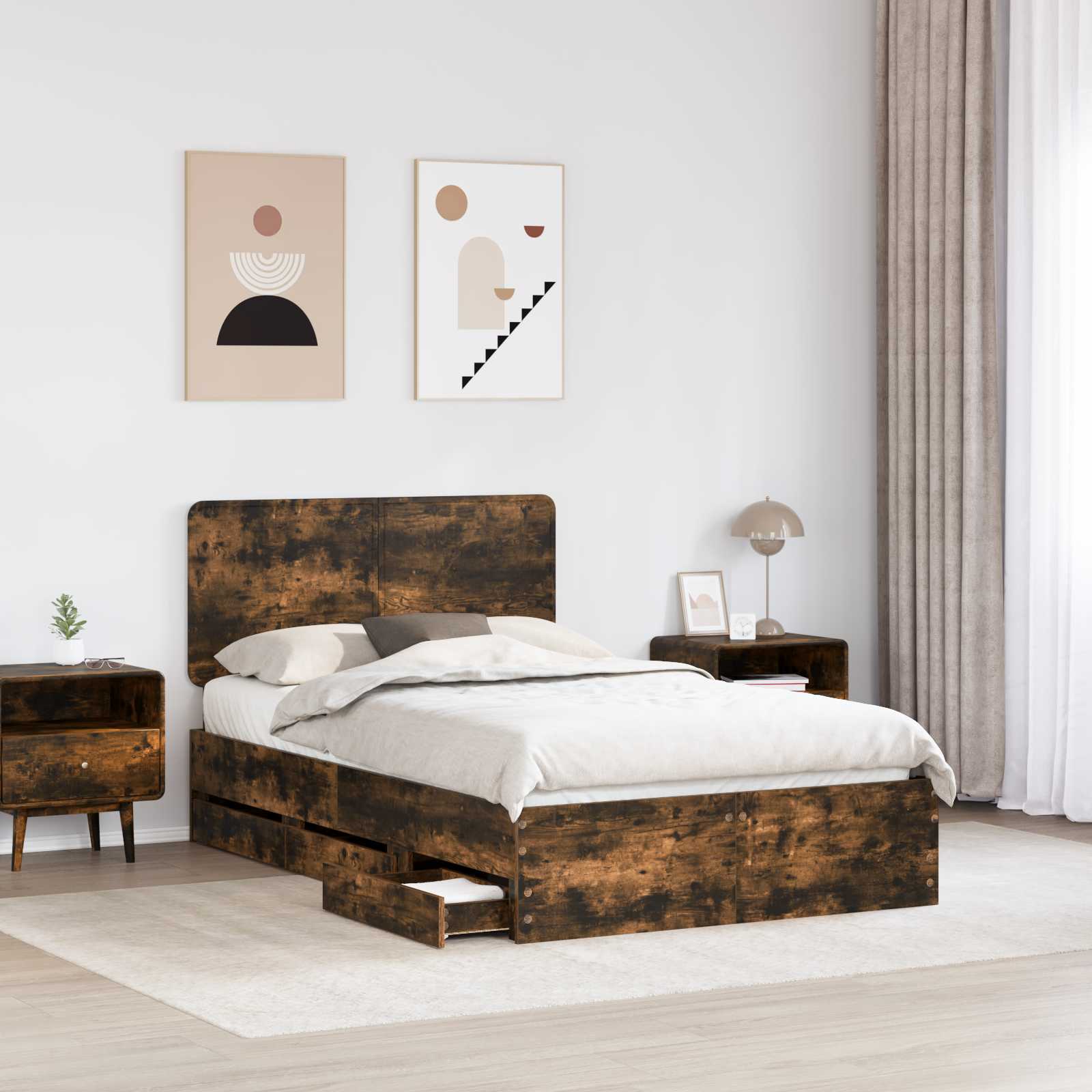 Bettrahmen Geräucherte Eiche 135 x 190 cm Ingenieurs Holz