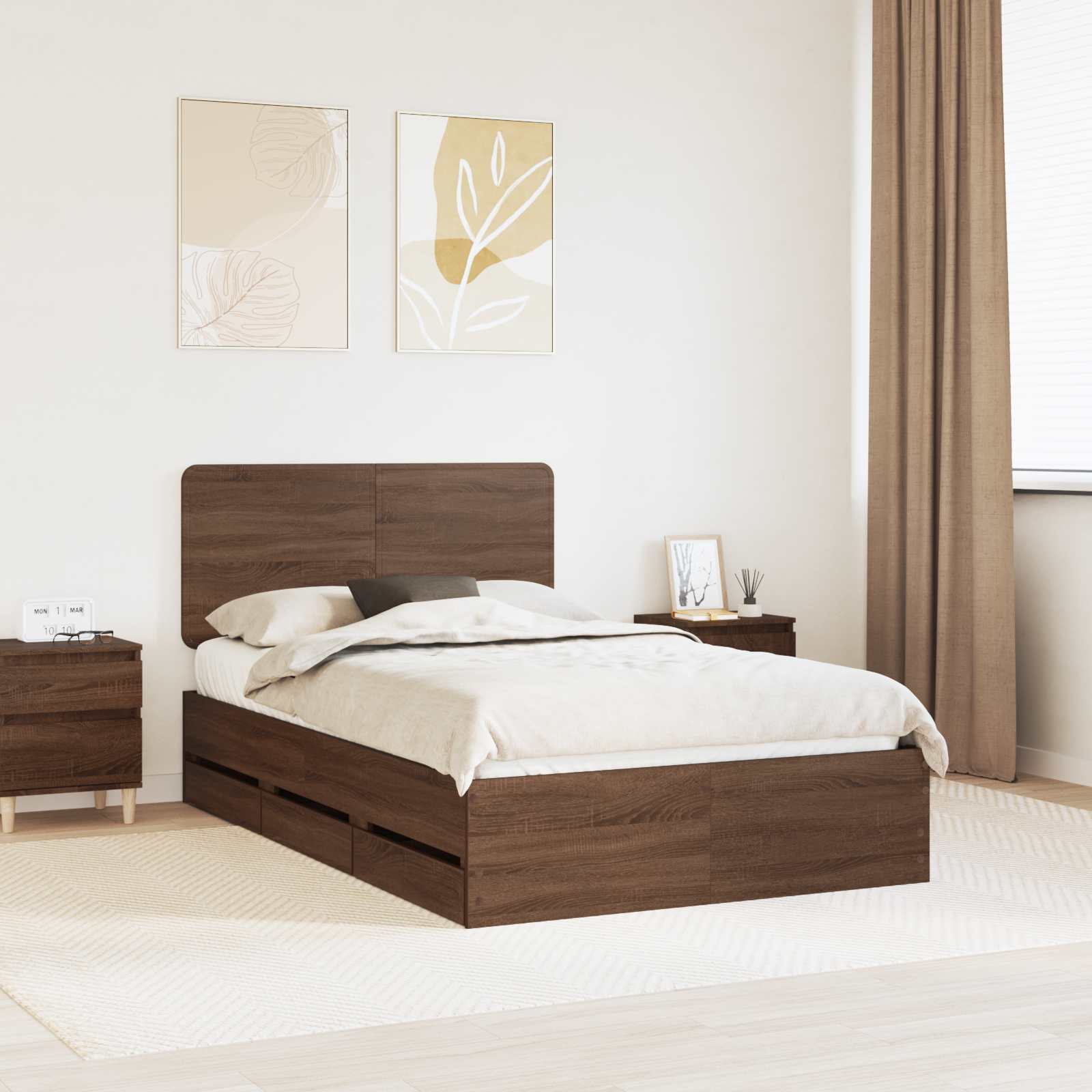 Bettrahmen Braun Eichen-Optik 135 x 190 cm Ingenieurs Holz