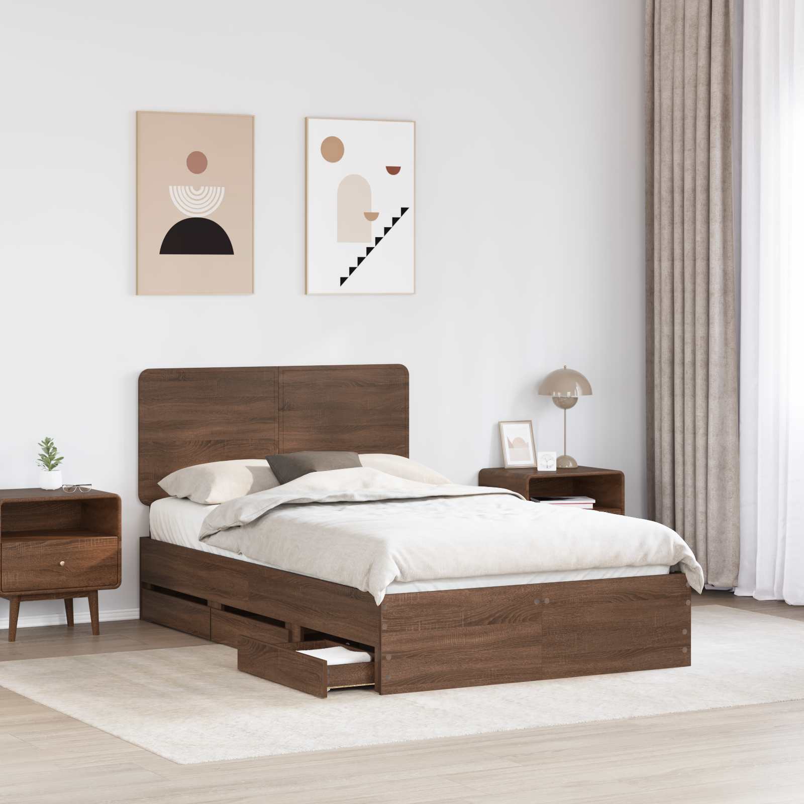 Bettrahmen Braun Eichen-Optik 135 x 190 cm Ingenieurs Holz