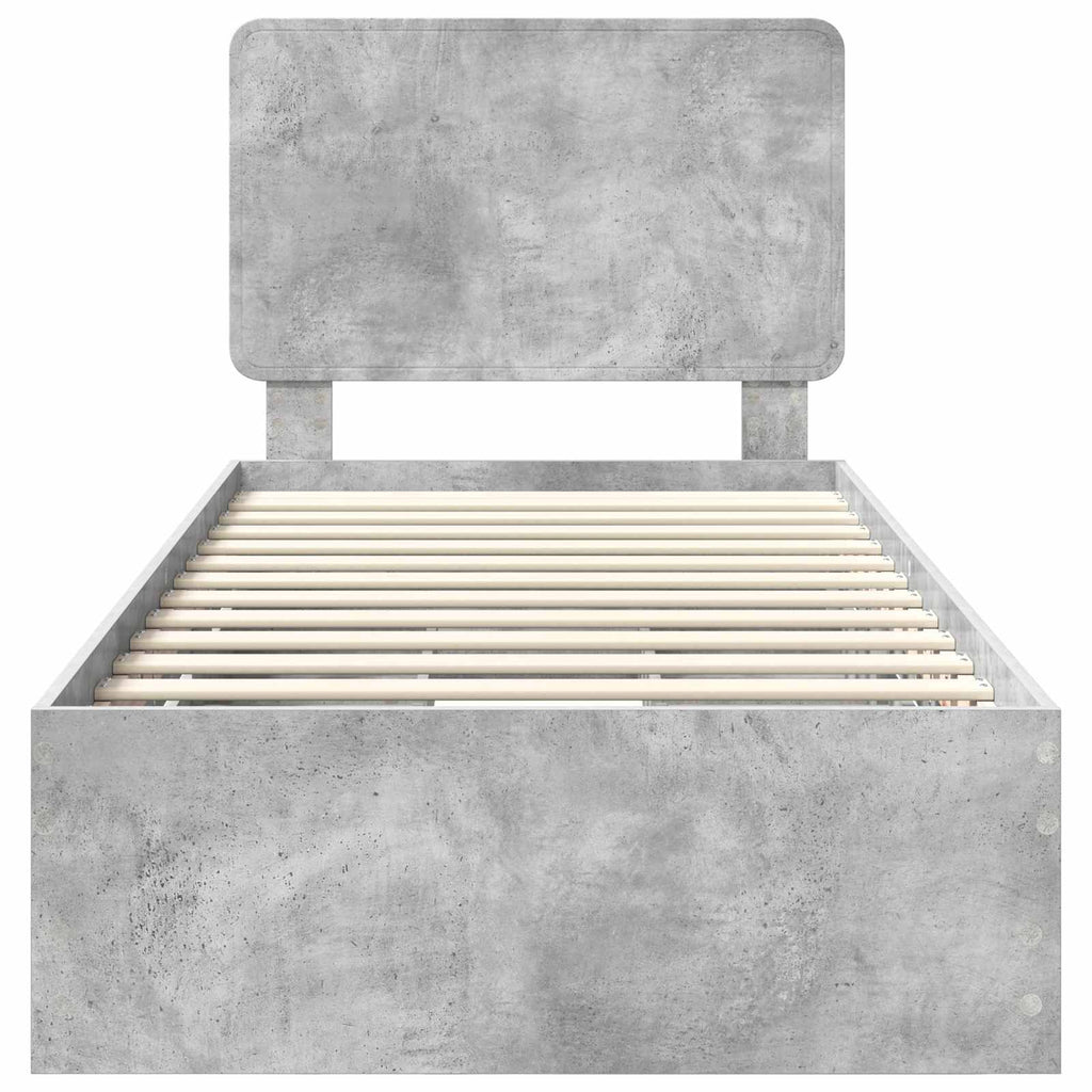 Bettrahmen mit Kopfteil Beton Grau 90 x 200 cm Ingenieurs Holz