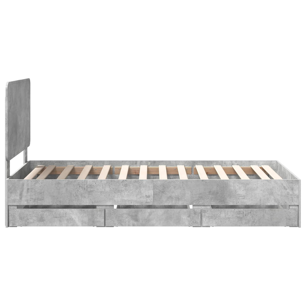 Bettrahmen mit Kopfteil Beton Grau 90 x 200 cm Ingenieurs Holz