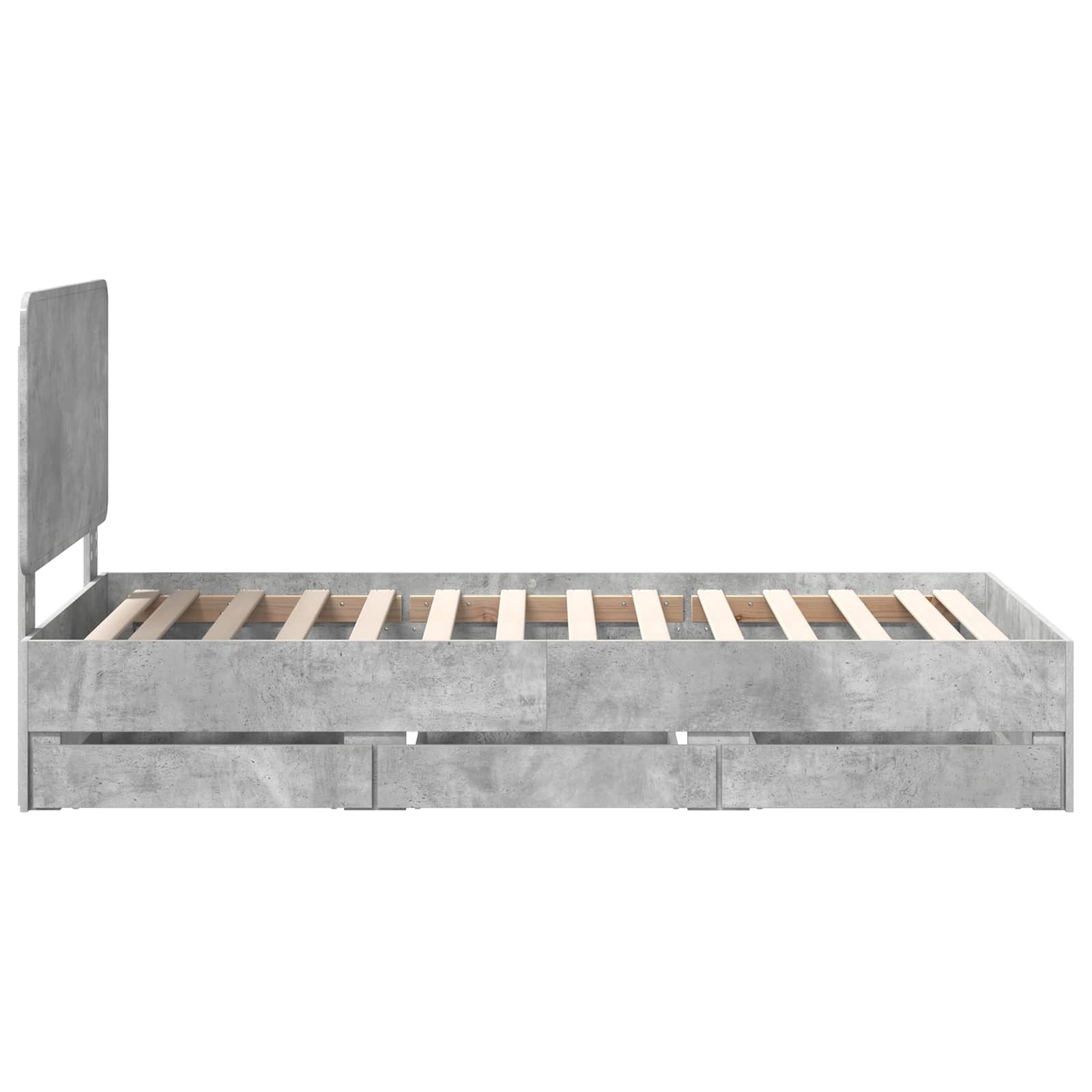 Bettrahmen mit Kopfteil Beton Grau 90 x 200 cm Ingenieurs Holz