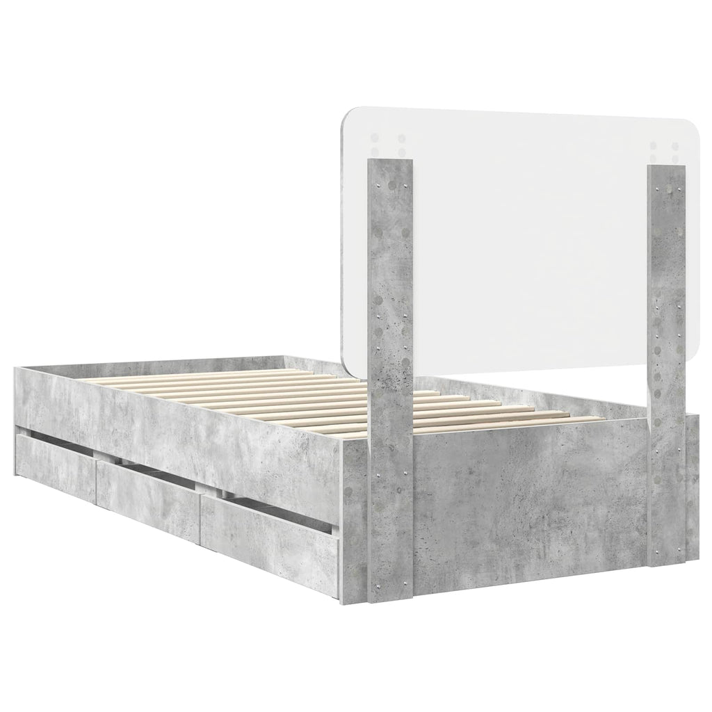 Bettrahmen mit Kopfteil Beton Grau 90 x 190 cm Ingenieurs Holz