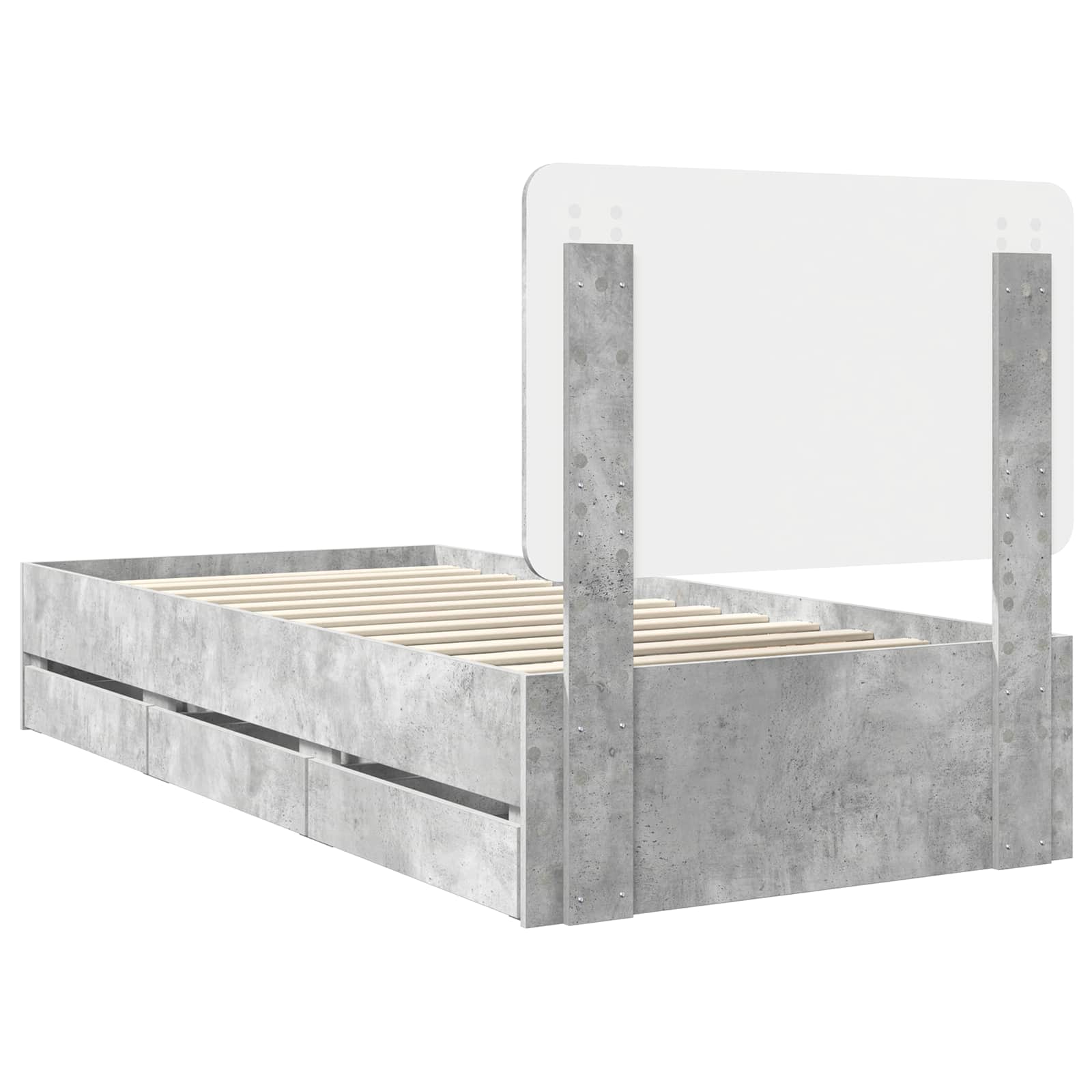 Bettrahmen mit Kopfteil Beton Grau 90 x 190 cm Ingenieurs Holz