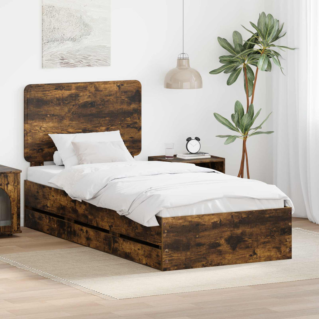 Bettrahmen Geräucherte Eiche 90 x 190 cm Ingenieurs Holz
