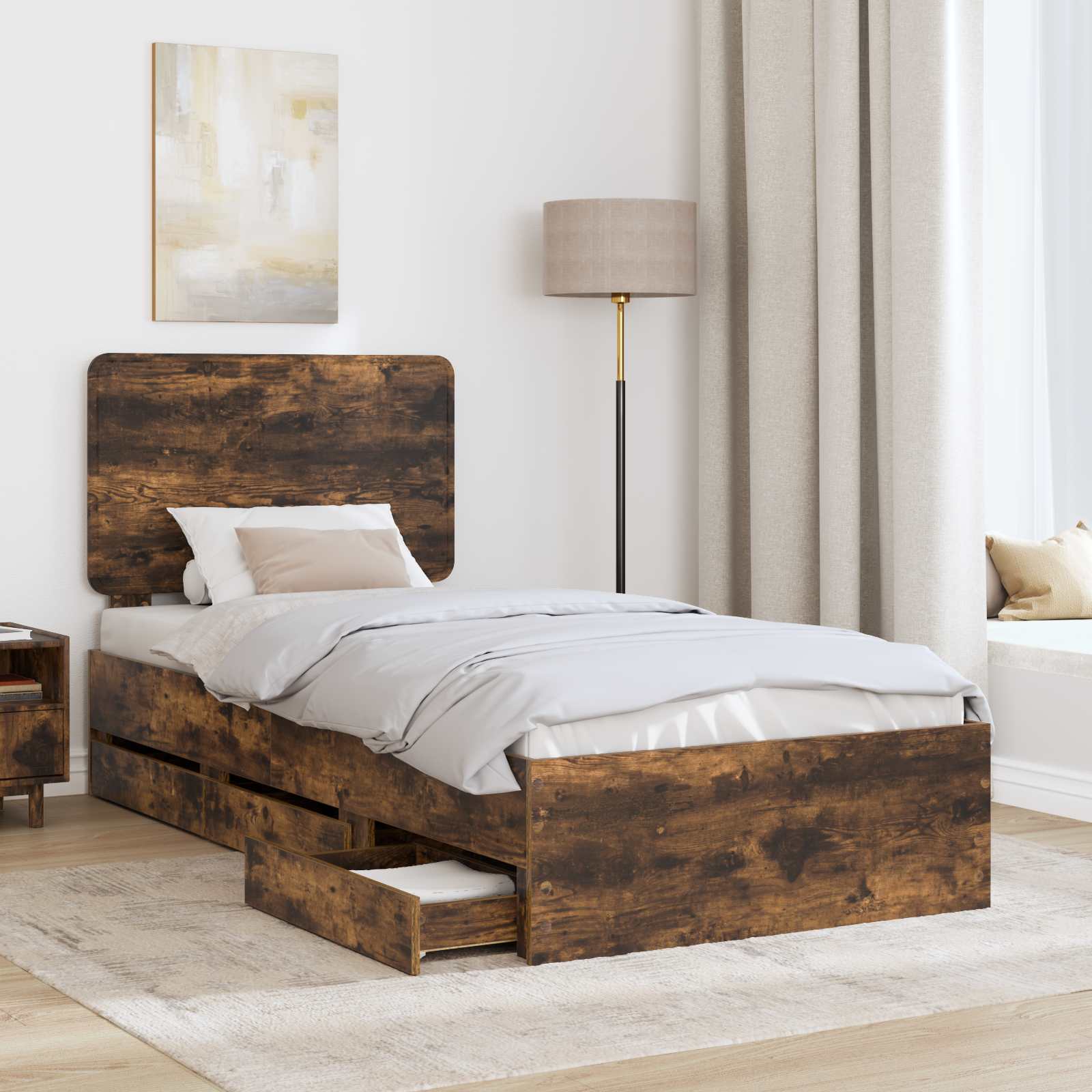 Bettrahmen Geräucherte Eiche 90 x 190 cm Ingenieurs Holz