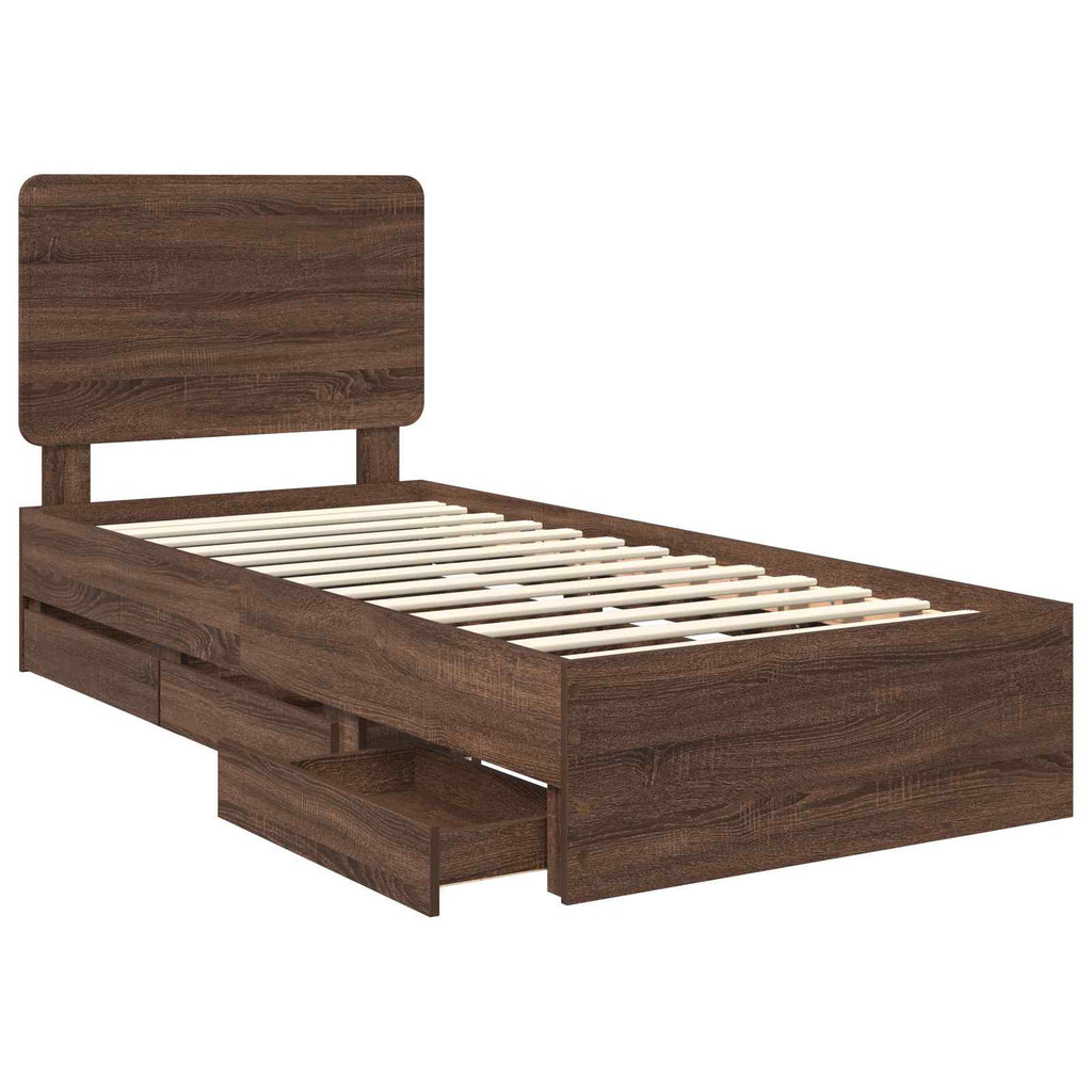 Bettrahmen Braun Eichen-Optik 90 x 190 cm Ingenieurs Holz
