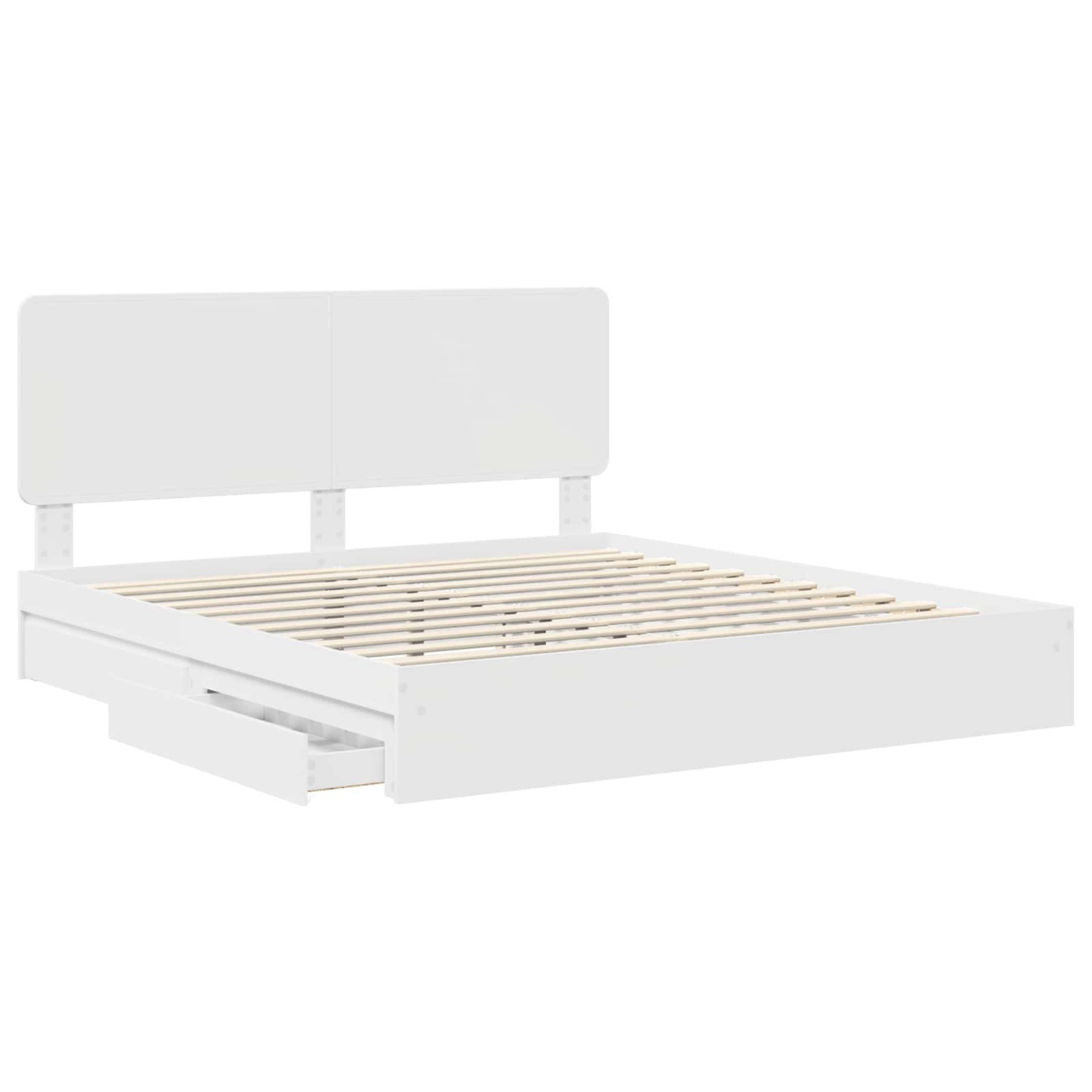 Aufbewahrungsbett mit Kopfteil Weiß 200 x 200 cm Holzwerkstoff
