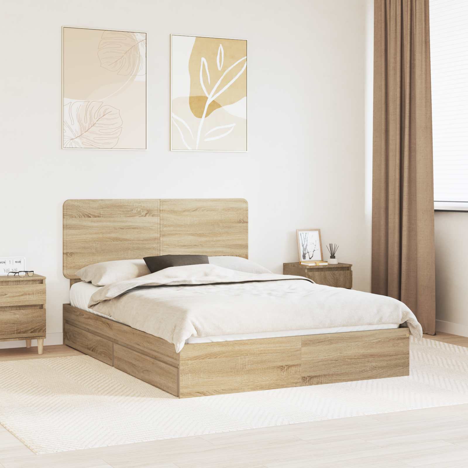 Aufbewahrungsbett Sonoma-Eiche 140 x 190 cm Holzwerkstoff