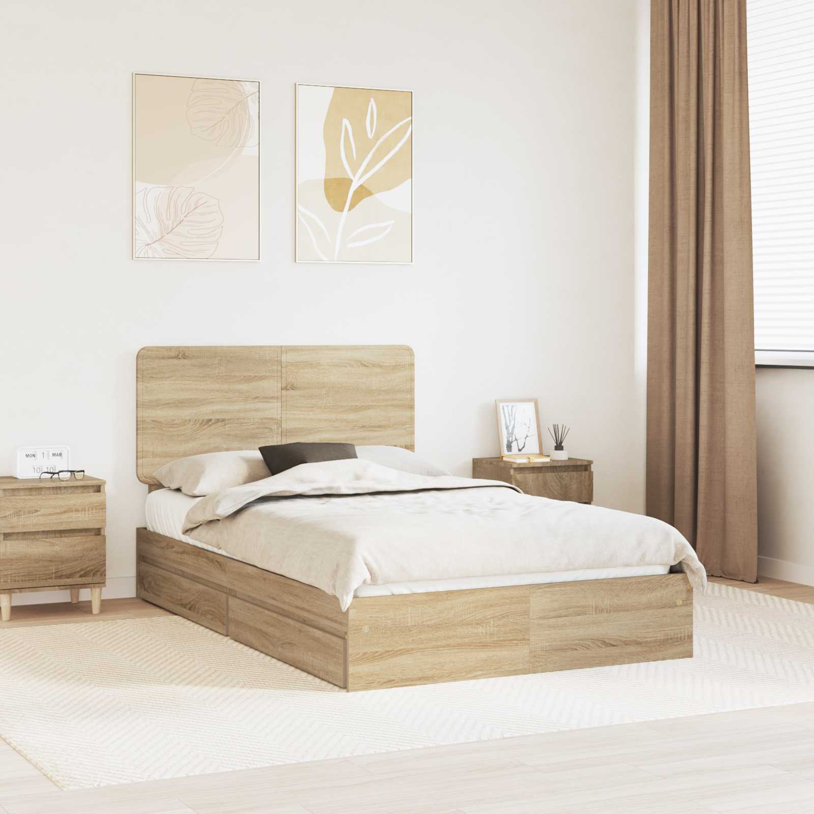 Aufbewahrungsbett Sonoma-Eiche 135 x 190 cm Holzwerkstoff