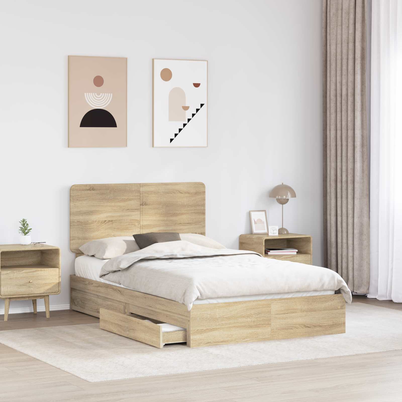 Aufbewahrungsbett Sonoma-Eiche 135 x 190 cm Holzwerkstoff