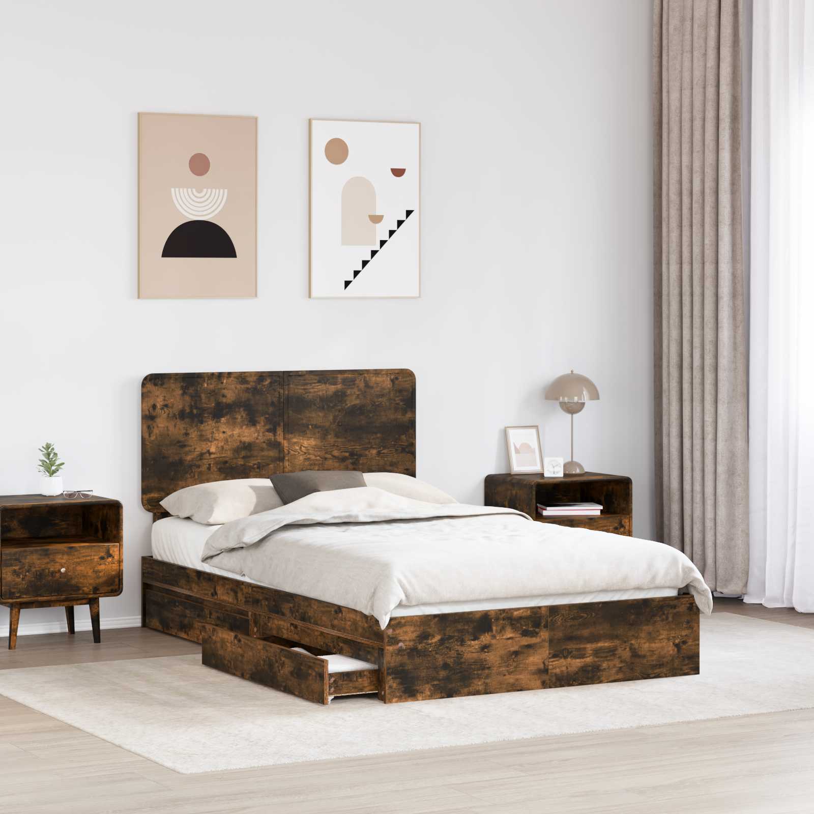 Aufbewahrungsbett Geräucherte Eiche 135 x 190 cm Holzwerkstoff