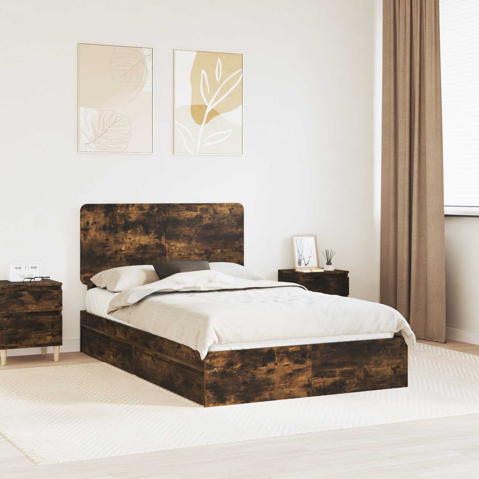 Aufbewahrungsbett Geräucherte Eiche 120 x 190 cm Holzwerkstoff