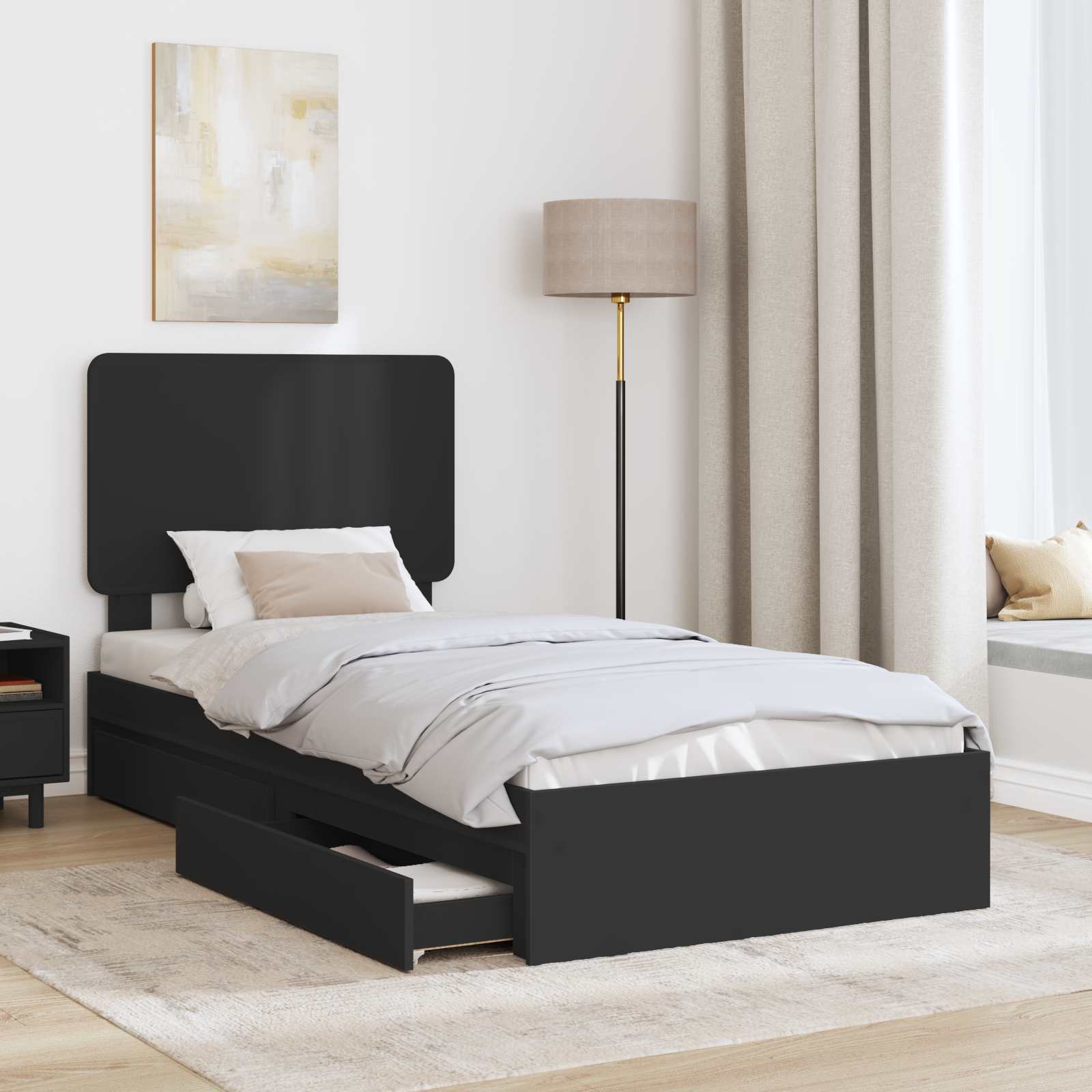 Aufbewahrungsbett Schwarz 100 x 200 cm Holzwerkstoff