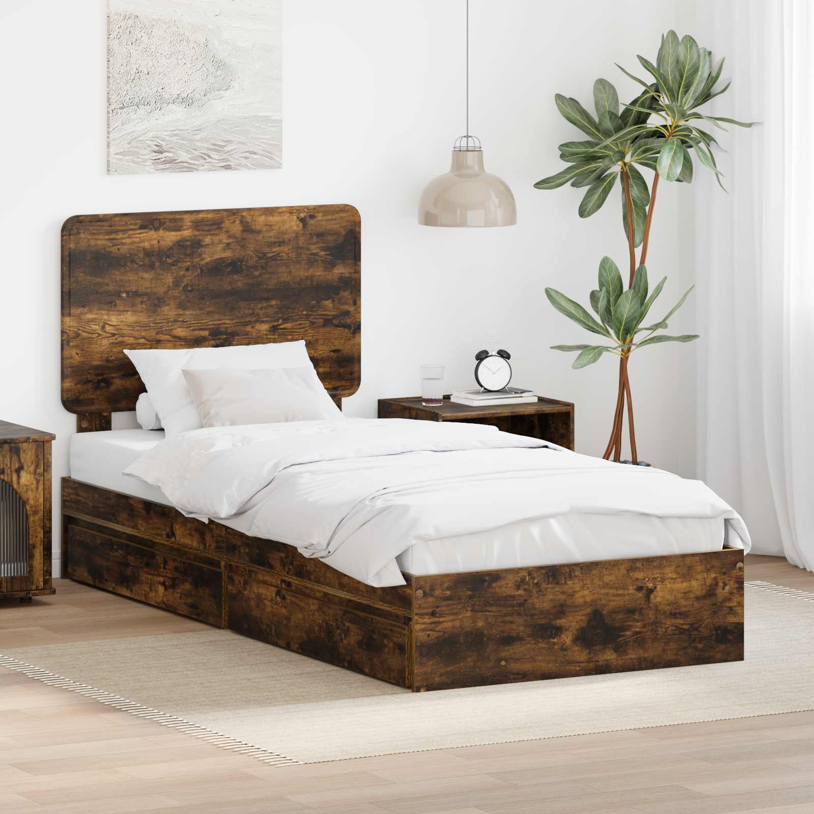 Aufbewahrungsbett Geräucherte Eiche 100 x 200 cm Holzwerkstoff