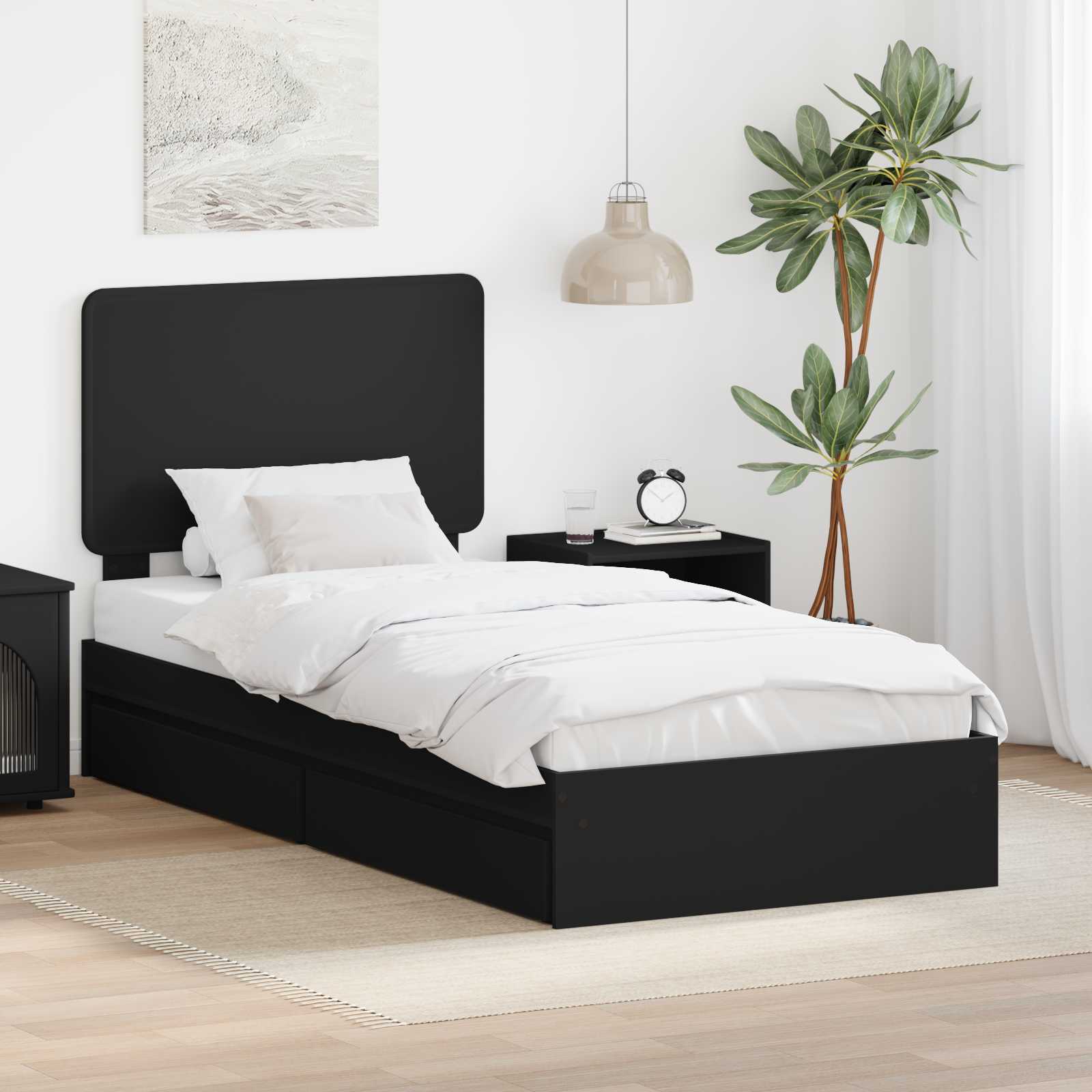 Aufbewahrungsbett Schwarz 75 x 190 cm Holzwerkstoff