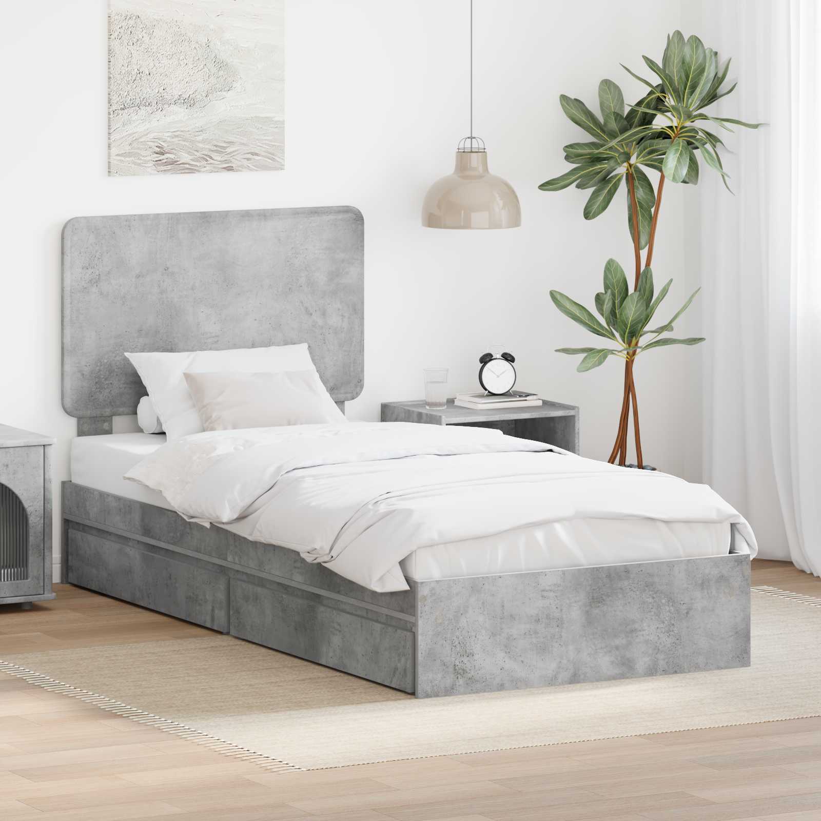 Aufbewahrungsbett Beton Grau 75 x 190 cm Holzwerkstoff