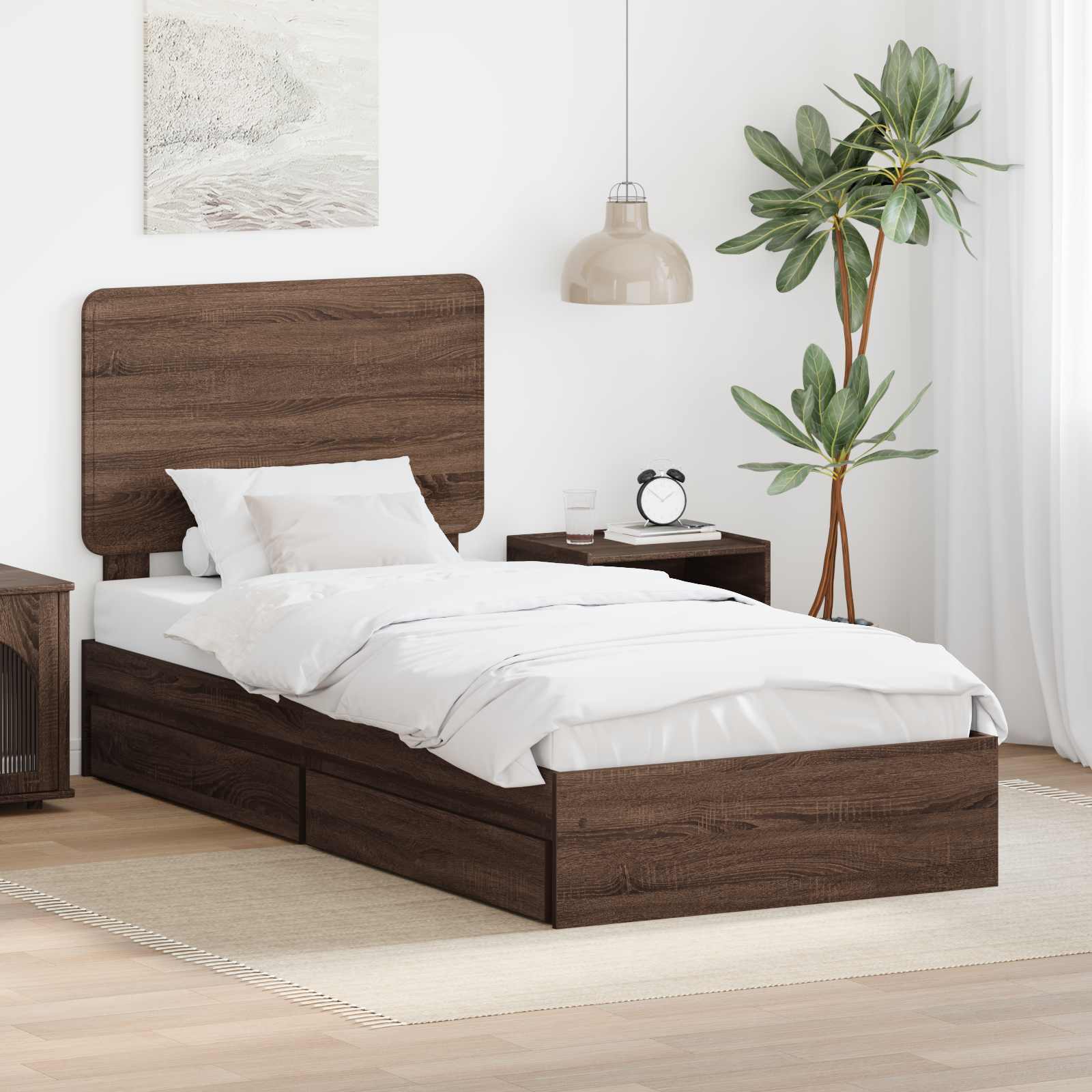 Aufbewahrungsbett Braun Eichen-Optik 75 x 190 cm Holzwerkstoff
