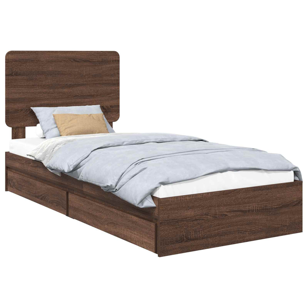Aufbewahrungsbett Braun Eichen-Optik 75 x 190 cm Holzwerkstoff