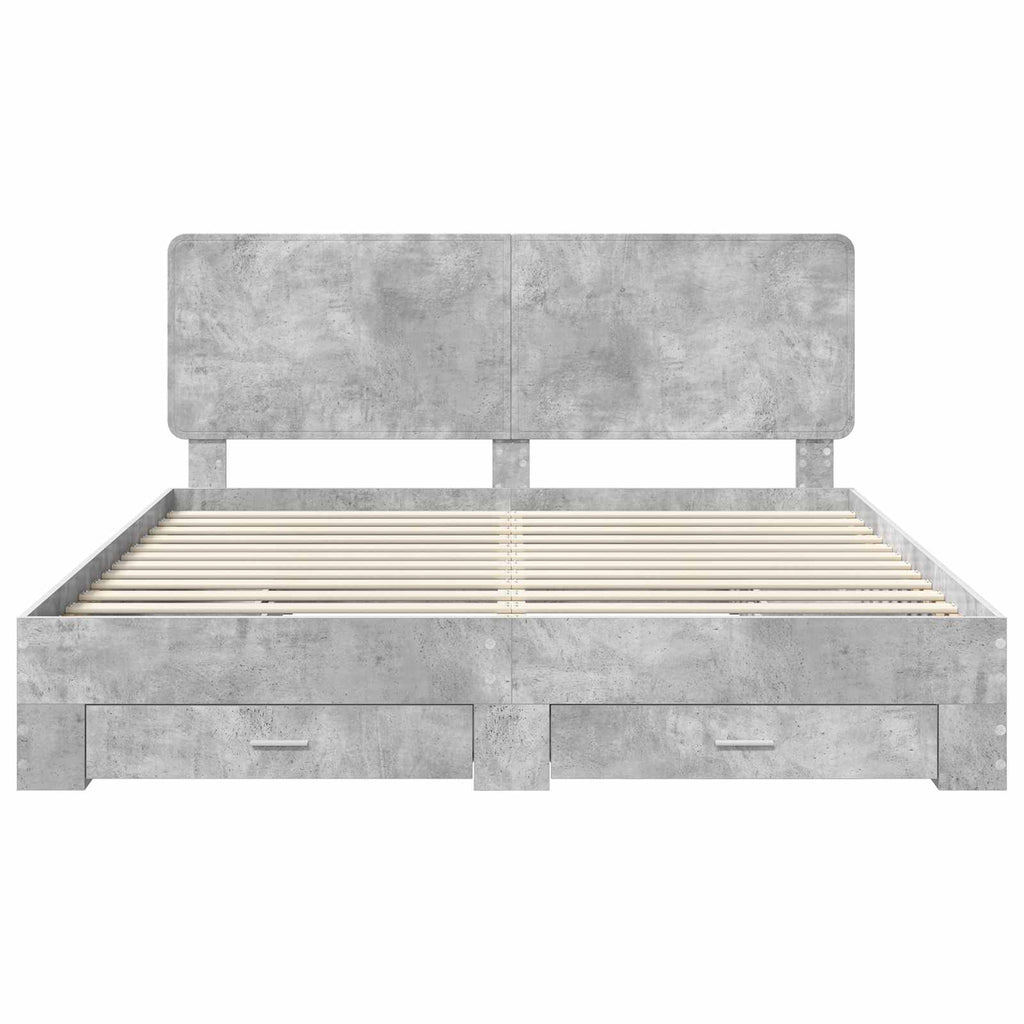 Bettrahmen mit Kopfteil Beton Grau 200 x 200 cm Holzwerkstoff