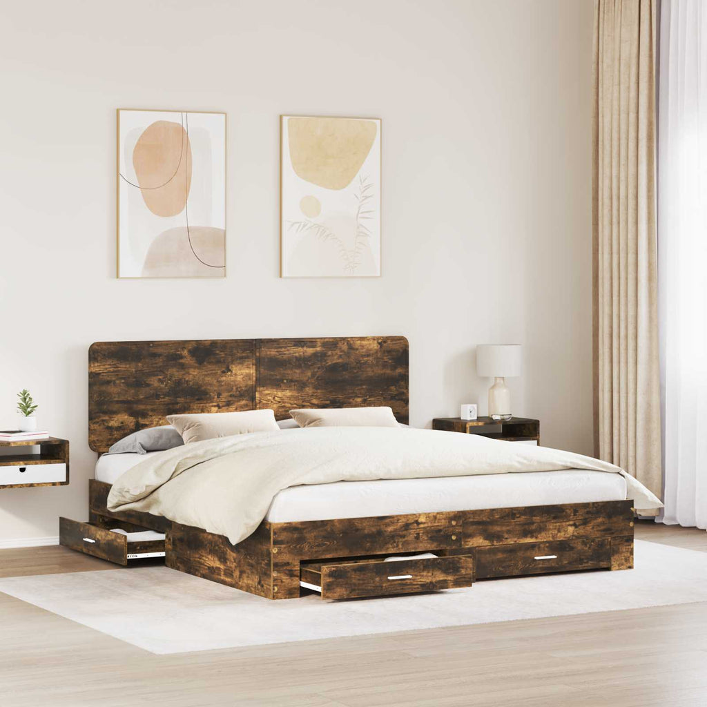 Bettrahmen Geräucherte Eiche 200 x 200 cm Holzwerkstoff