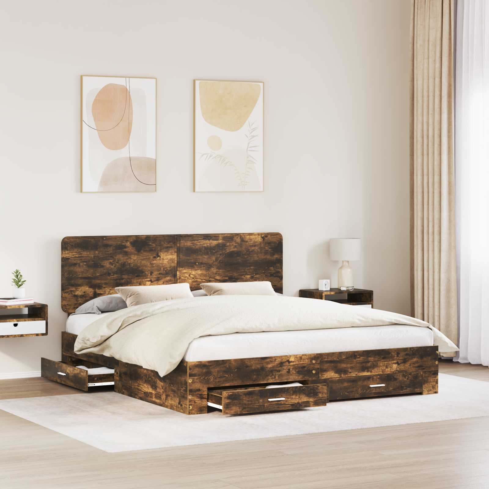 Bettrahmen Geräucherte Eiche 200 x 200 cm Holzwerkstoff