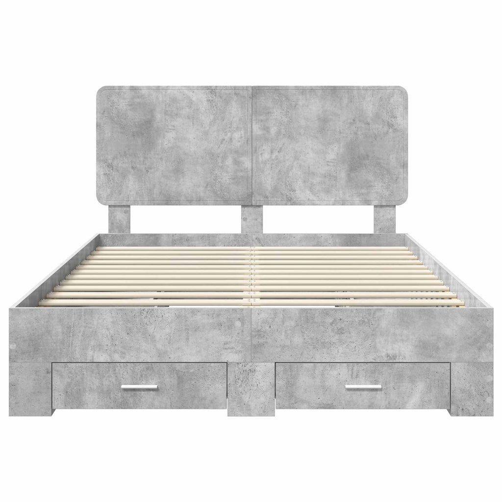 Bettrahmen mit Kopfteil Beton Grau 150 x 200 cm Holzwerkstoff