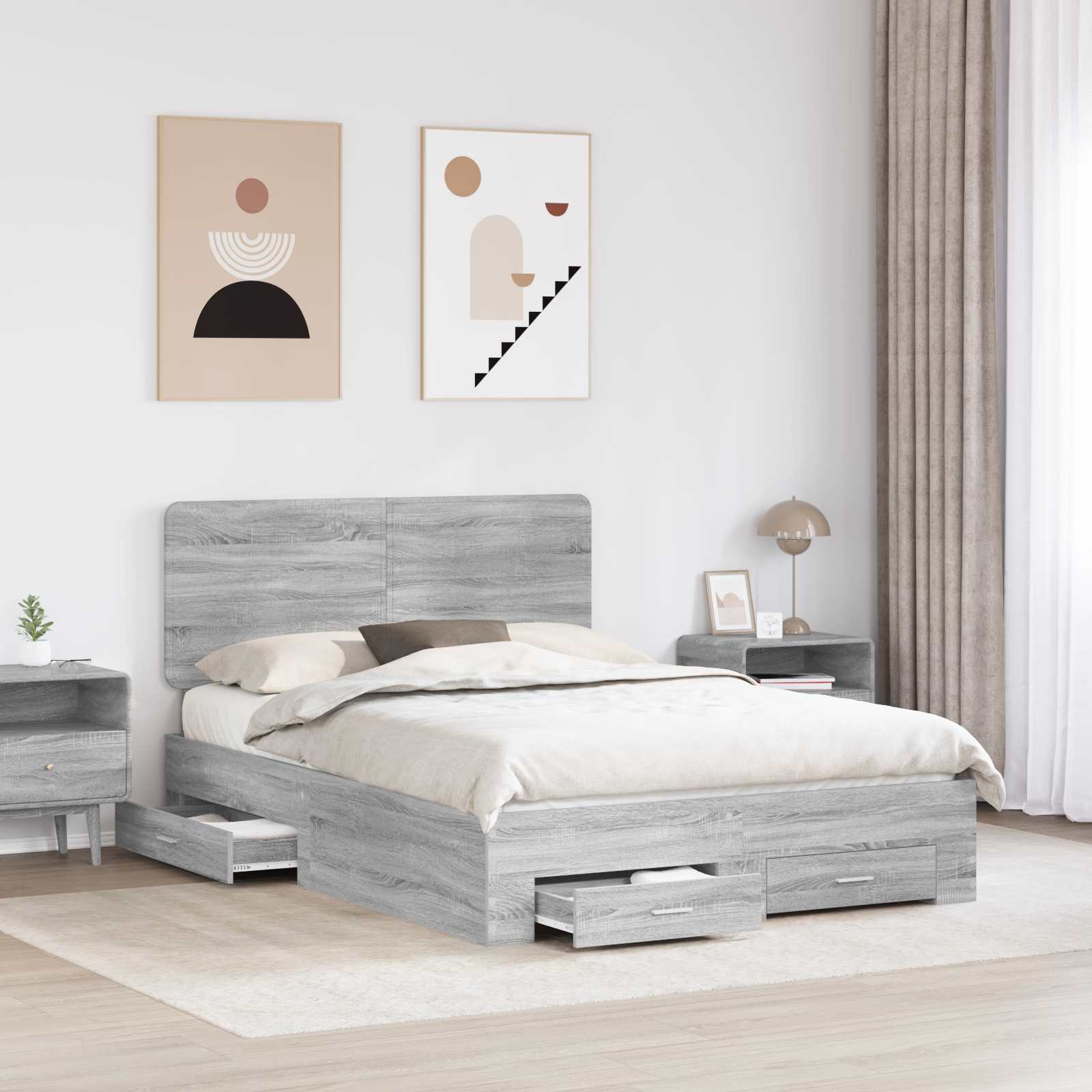 Bettrahmen Graues Sonoma 150 x 200 cm Holzwerkstoff