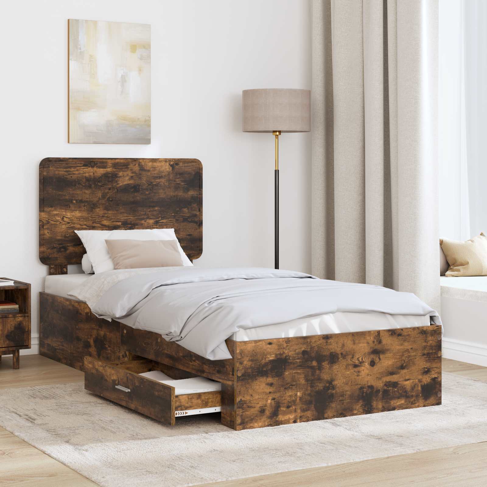 Bettrahmen Geräucherte Eiche 100 x 200 cm Holzwerkstoff