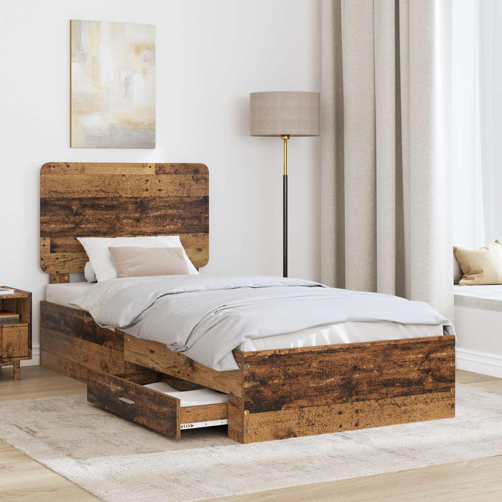Bettrahmen mit Kopfteil Altholz 100 x 200 cm Holzwerkstoff