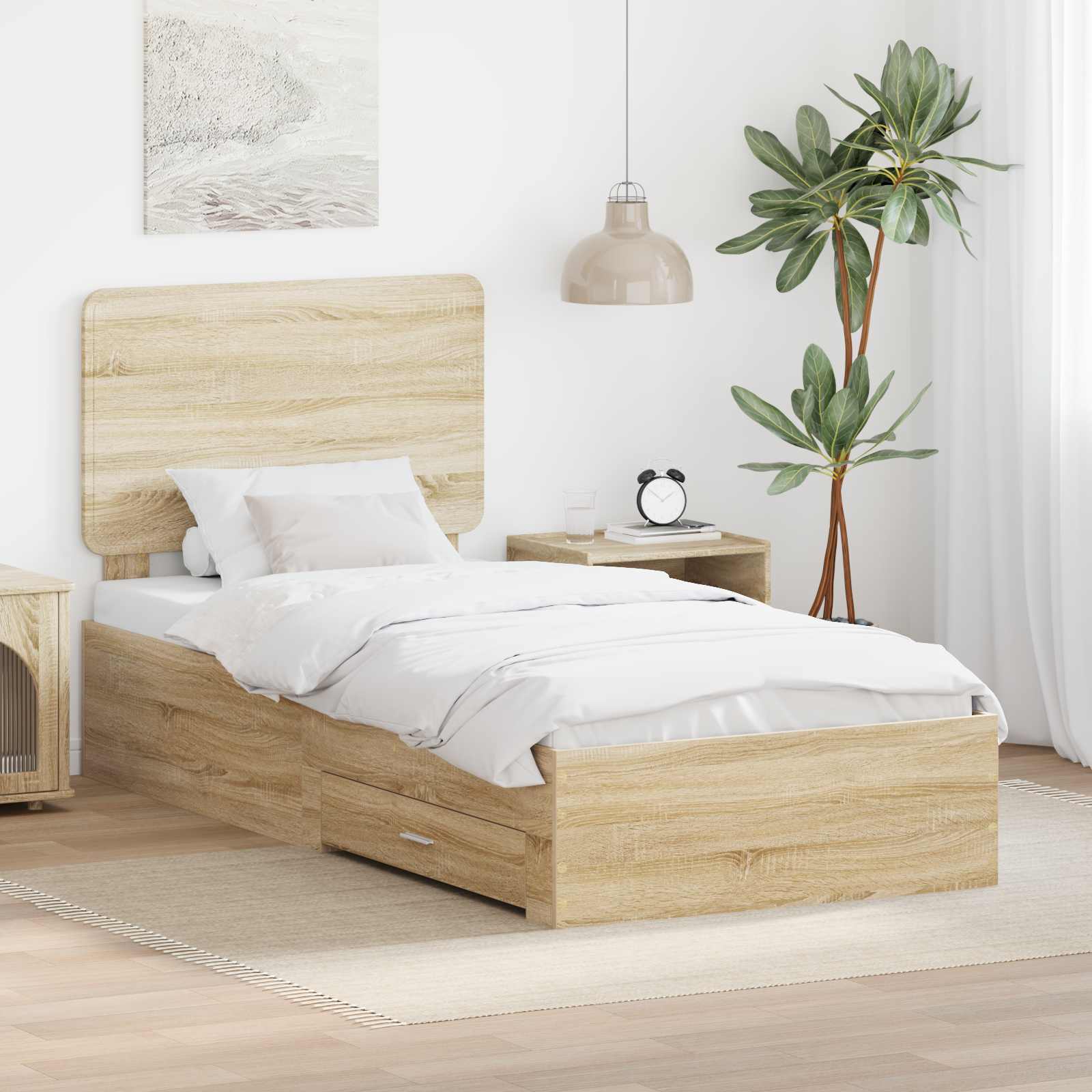 Bettrahmen mit Kopfteil Sonoma-Eiche 90 x 200 cm Holzwerkstoff