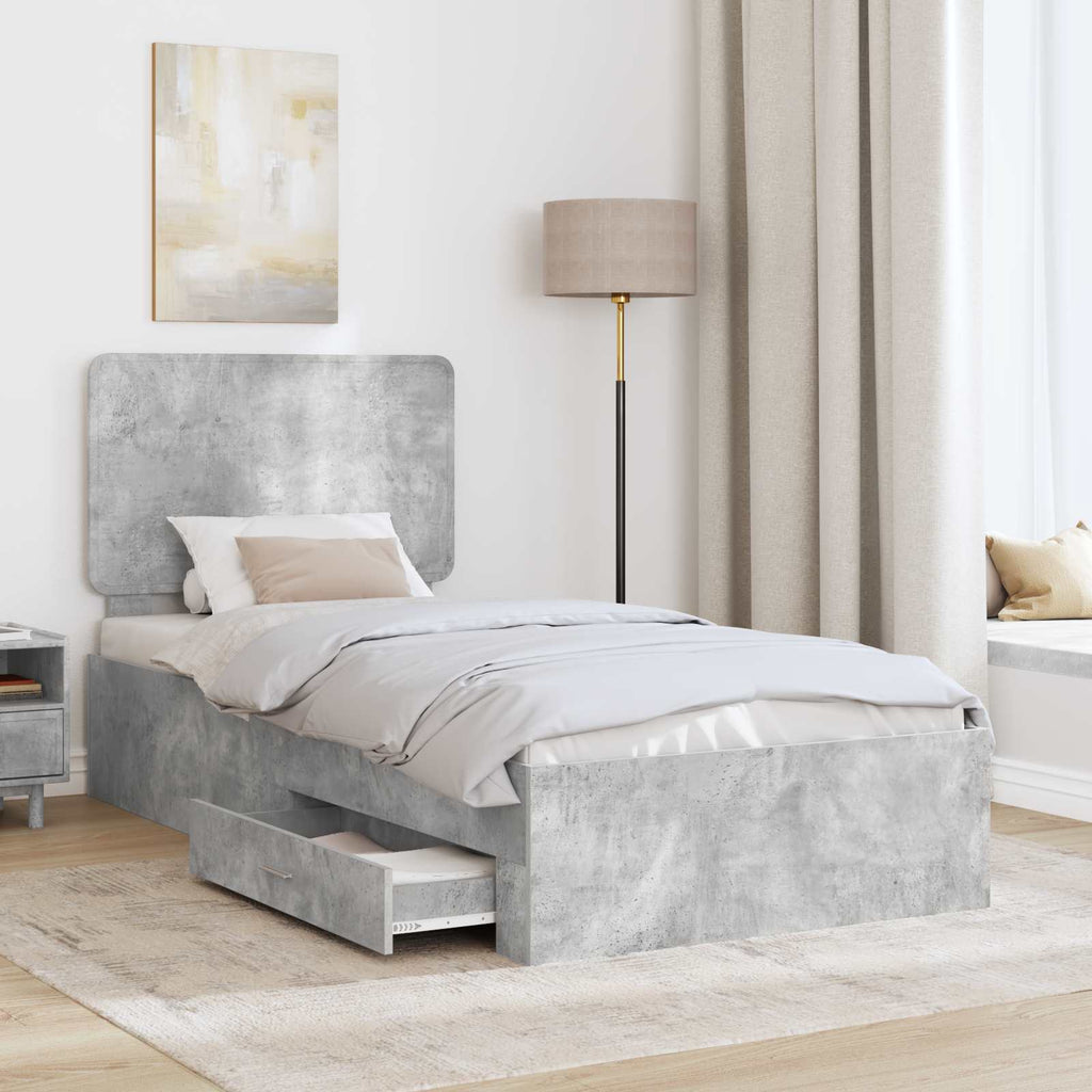 Bettrahmen mit Kopfteil Beton Grau 90 x 200 cm Holzwerkstoff