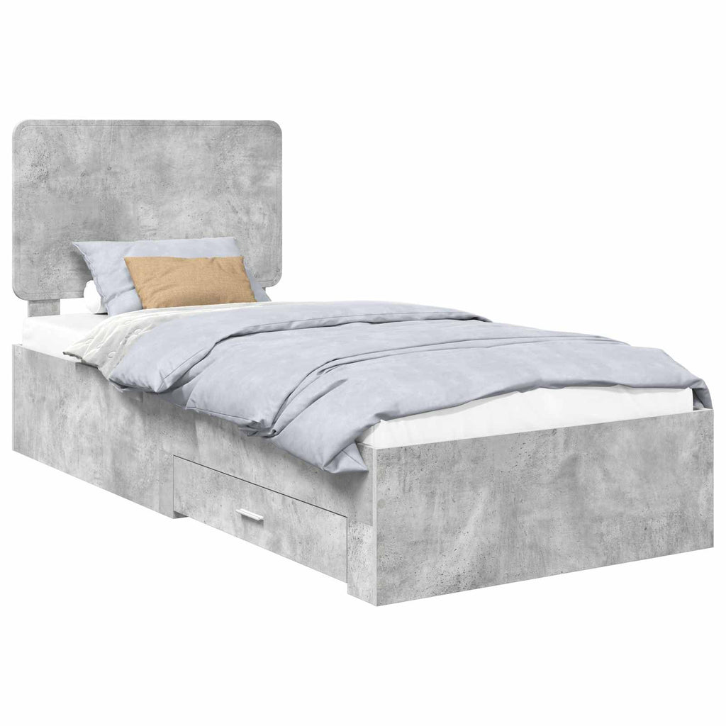 Bettrahmen mit Kopfteil Beton Grau 90 x 200 cm Holzwerkstoff
