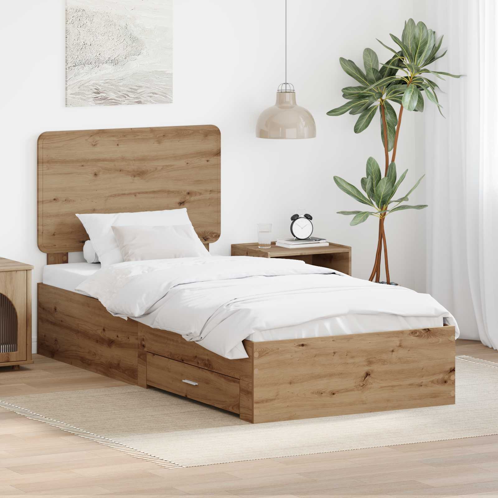 Bettrahmen mit Kopfteil Artisan-Eiche 90 x 200 cm Holzwerkstoff