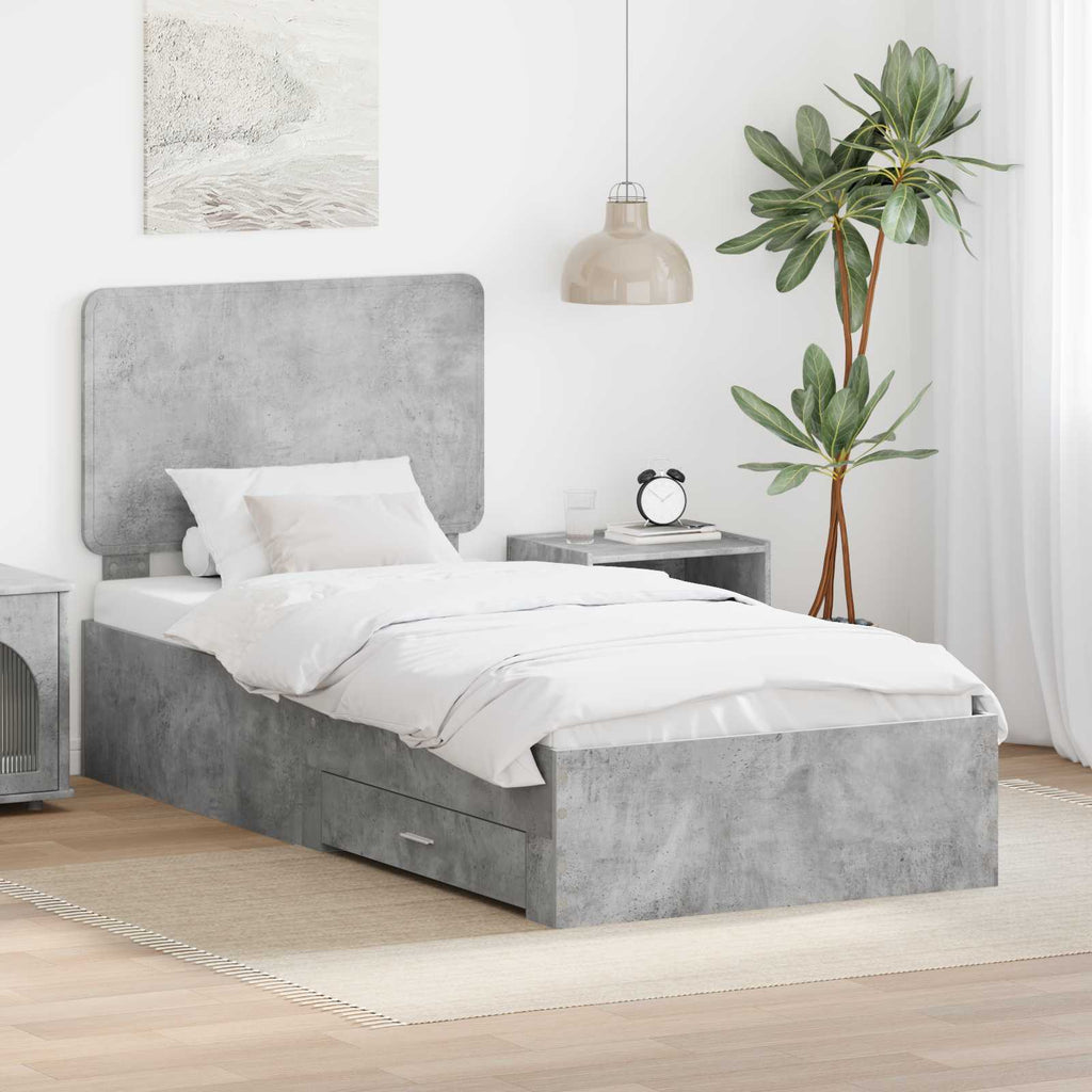 Bettrahmen mit Kopfteil Beton Grau 90 x 190 cm Holzwerkstoff