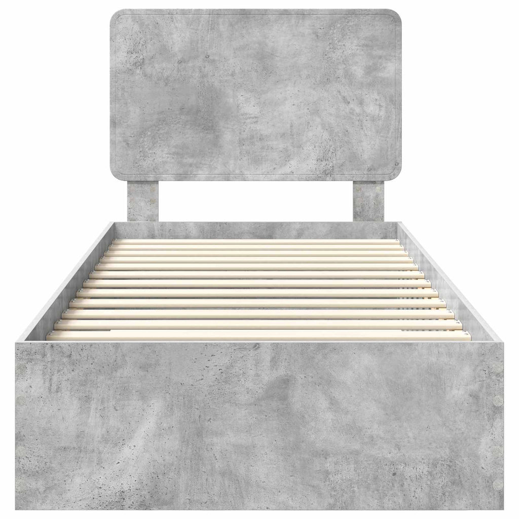 Bettrahmen mit Kopfteil Beton Grau 90 x 190 cm Holzwerkstoff