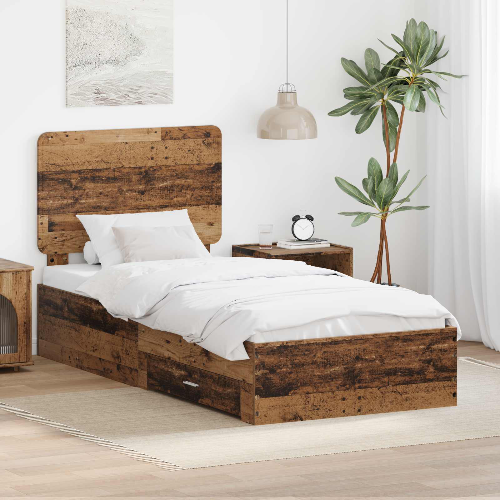 Bettrahmen mit Kopfteil Altholz 90 x 190 cm Holzwerkstoff