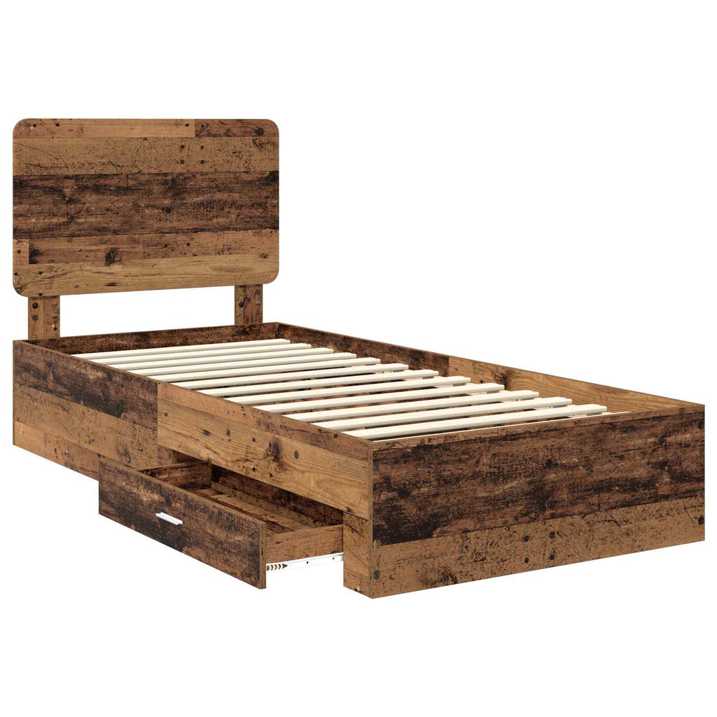 Bettrahmen mit Kopfteil Altholz 90 x 190 cm Holzwerkstoff