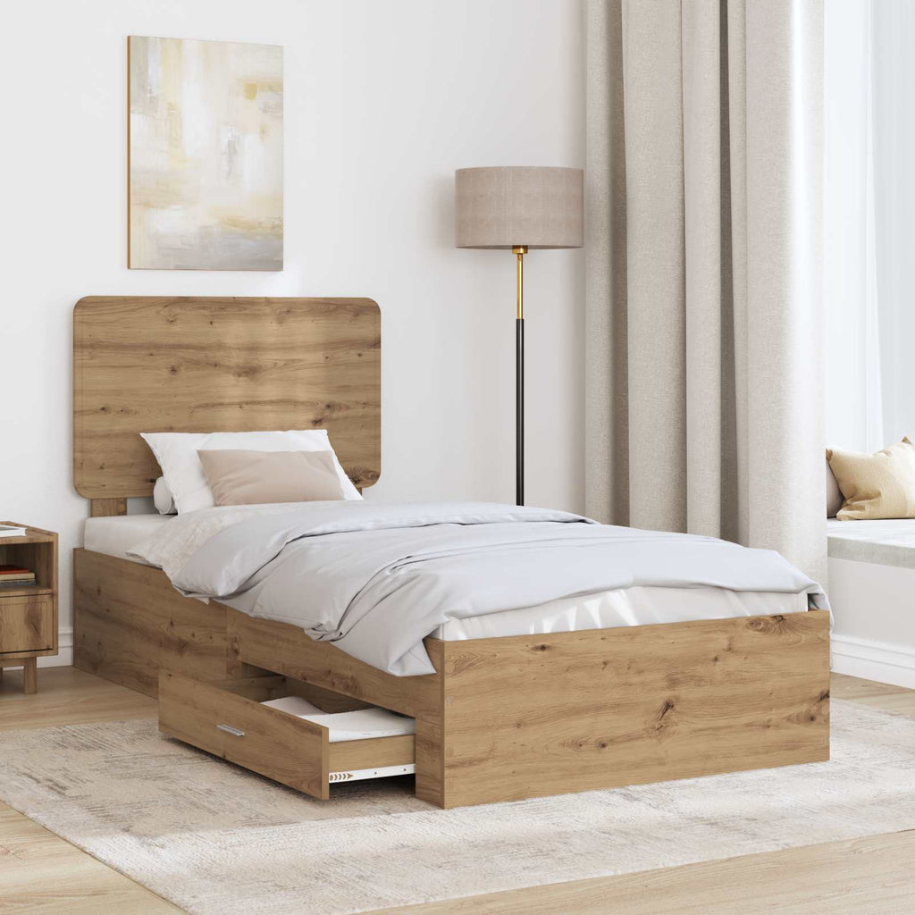 Bettrahmen mit Kopfteil Artisan-Eiche 90 x 190 cm Holzwerkstoff
