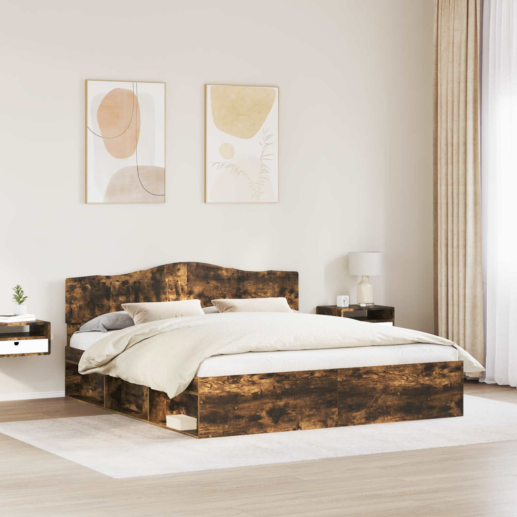 Bettrahmen Geräucherte Eiche 200 x 200 cm Massives Kiefernholz