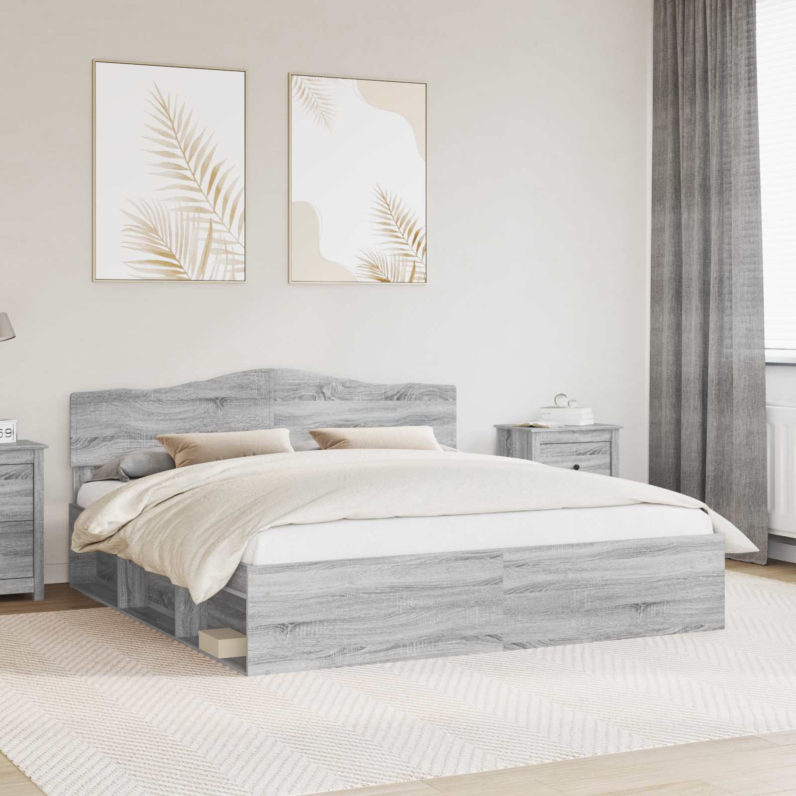 Bettrahmen Graues Sonoma 180 x 200 cm Massives Kiefernholz