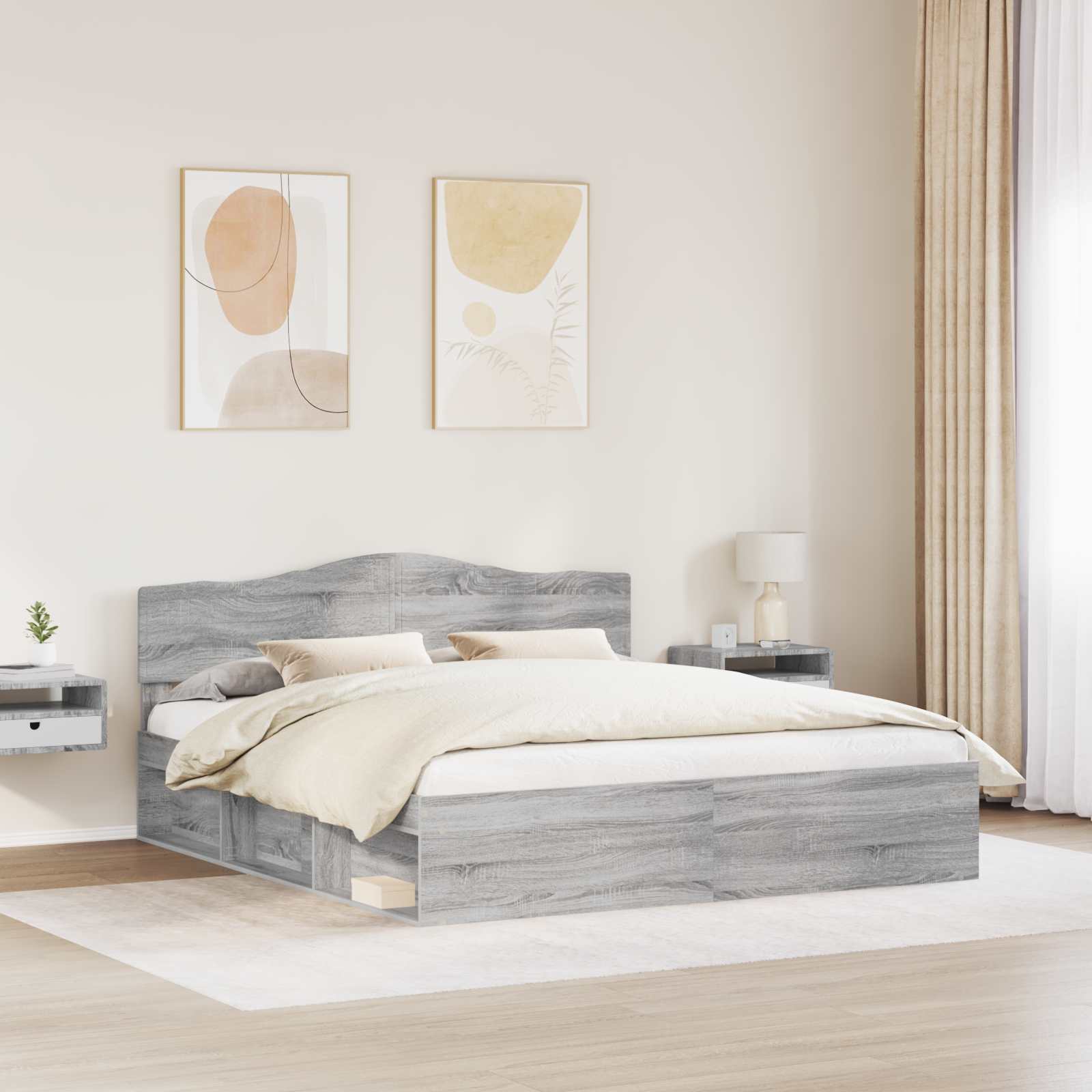 Bettrahmen Graues Sonoma 180 x 200 cm Massives Kiefernholz
