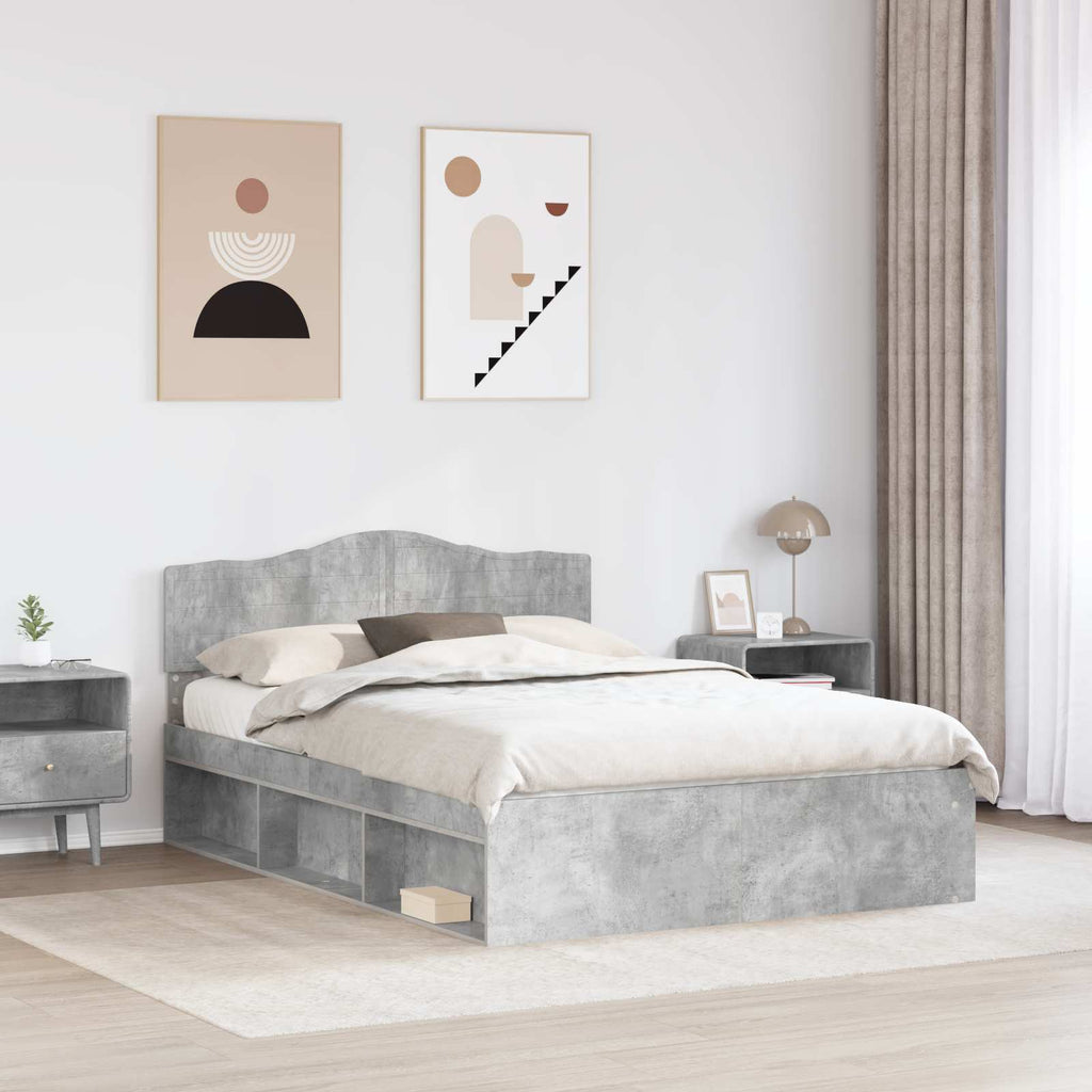Bettrahmen mit Kopfteil Beton 140 x 200 cm Massives Kiefernholz