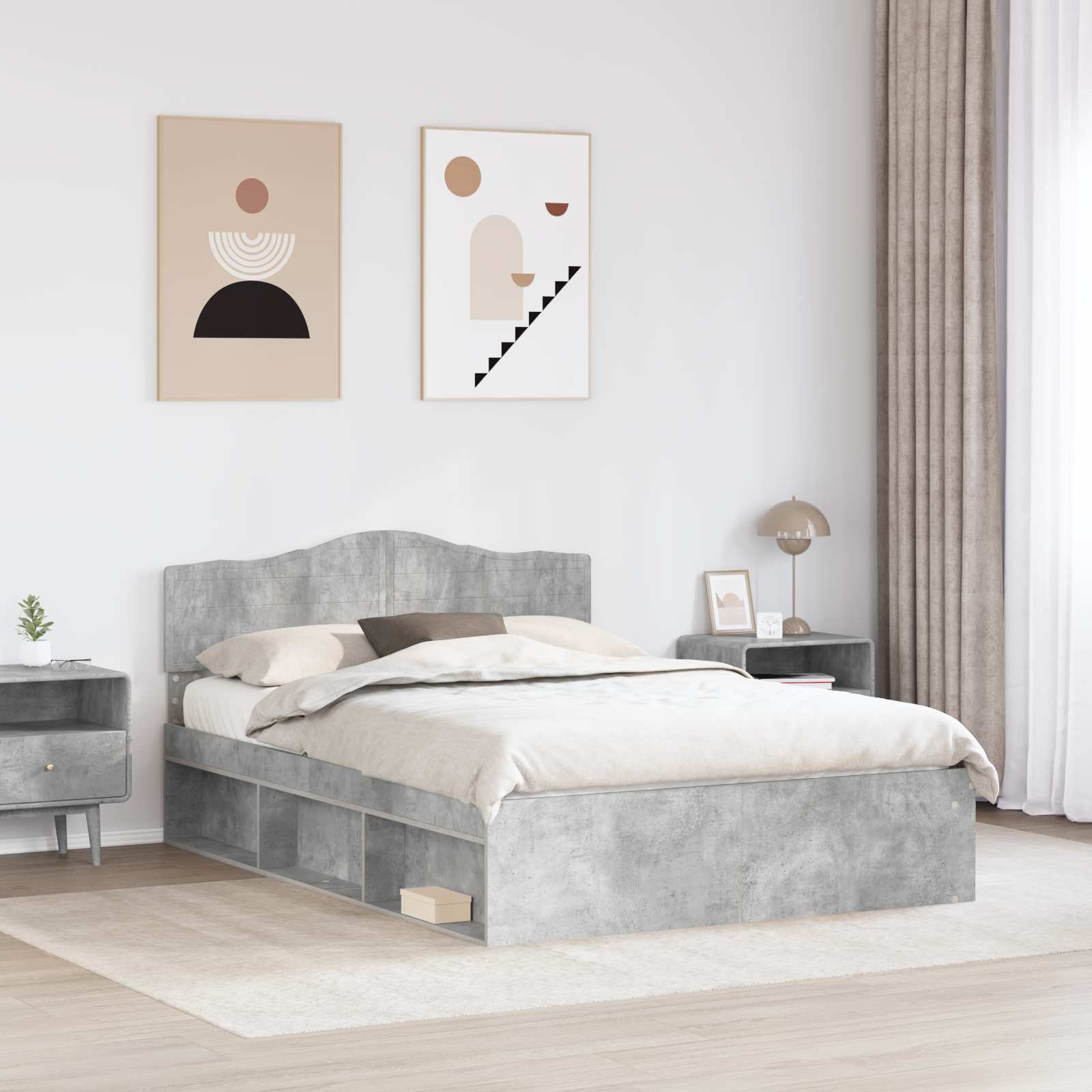 Bettrahmen mit Kopfteil Beton 140 x 200 cm Massives Kiefernholz