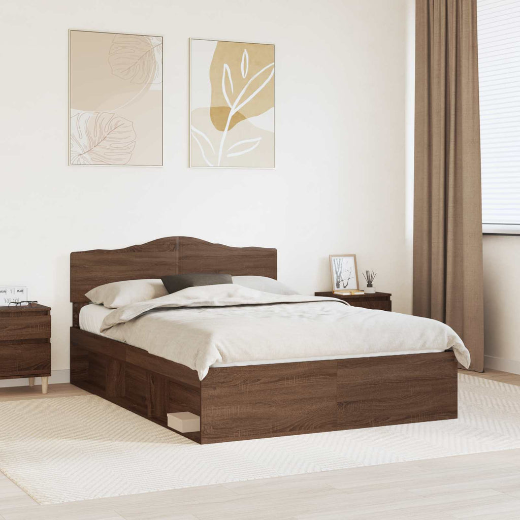Bettrahmen Braun Eichen-Optik 140 x 200 cm Massives Kiefernholz