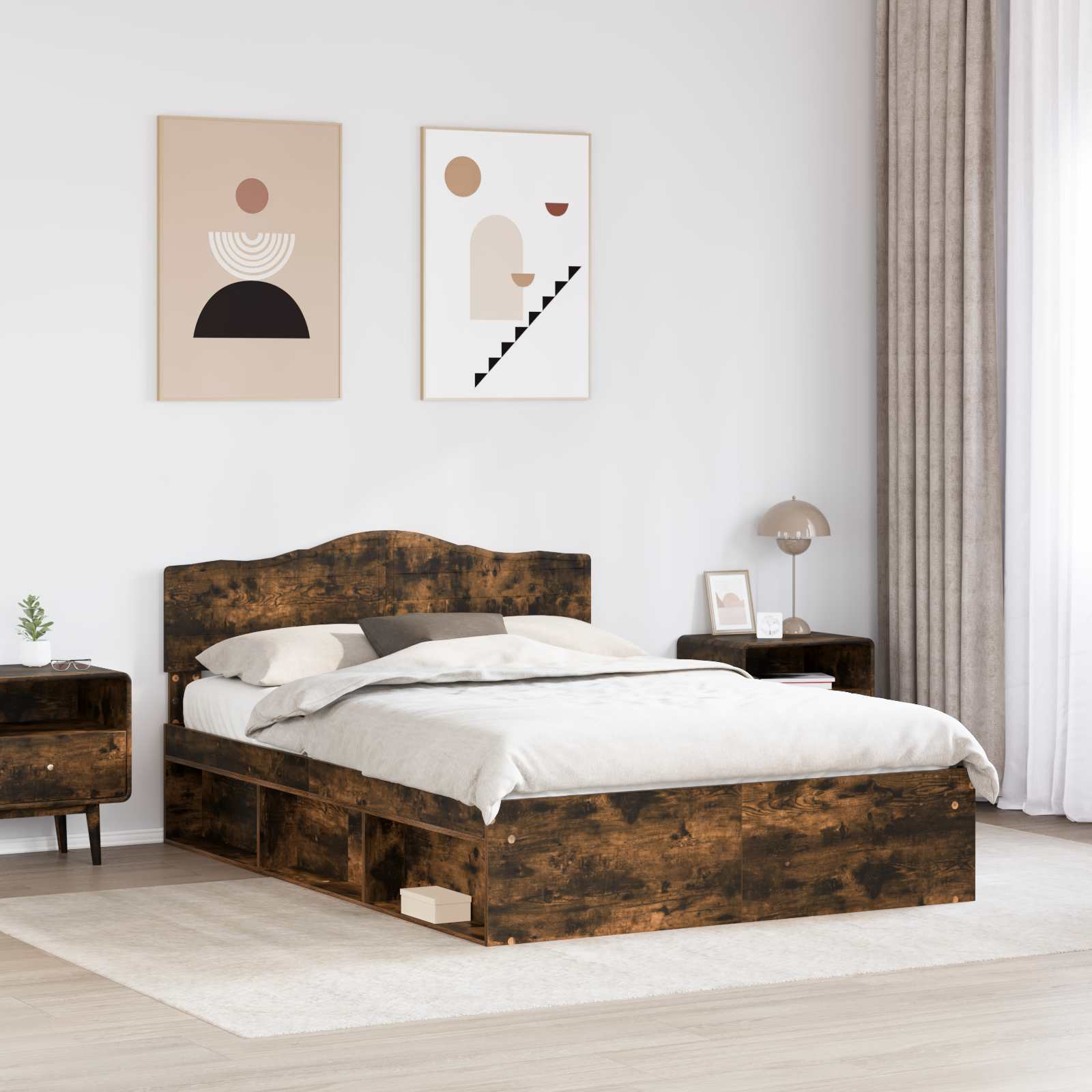 Bettrahmen Geräucherte Eiche 140 x 190 cm Massives Kiefernholz